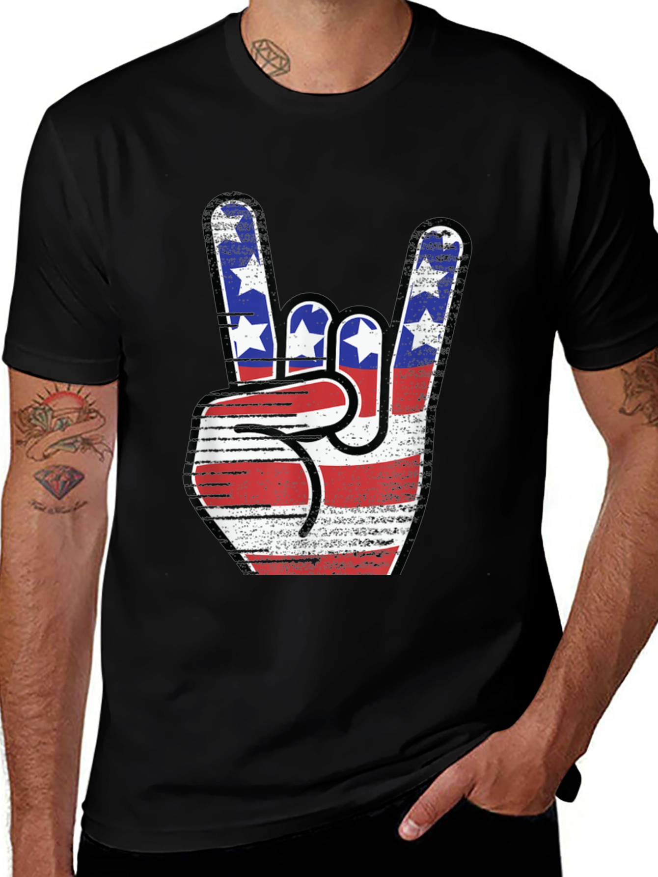 Variant 10 of Patriotic Rock On Hand Gesture Graphic Tee