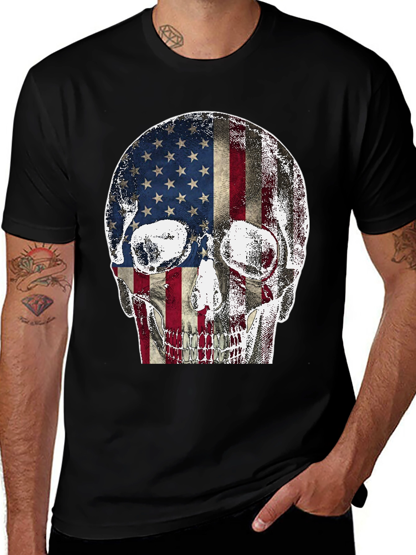 Variant 5 of American Flag Skull Graphic Tee