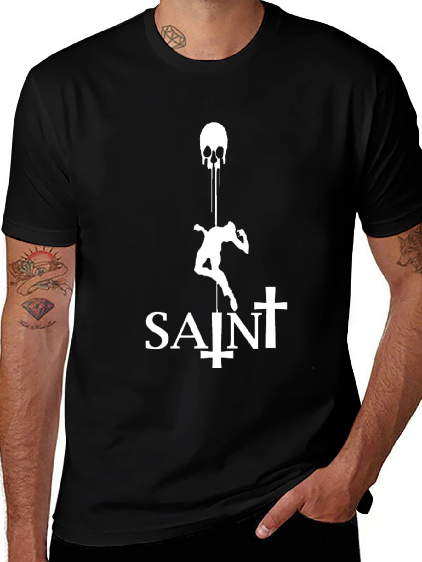 Variant 3 of Saint Skull Drip Graphic Tee - Black