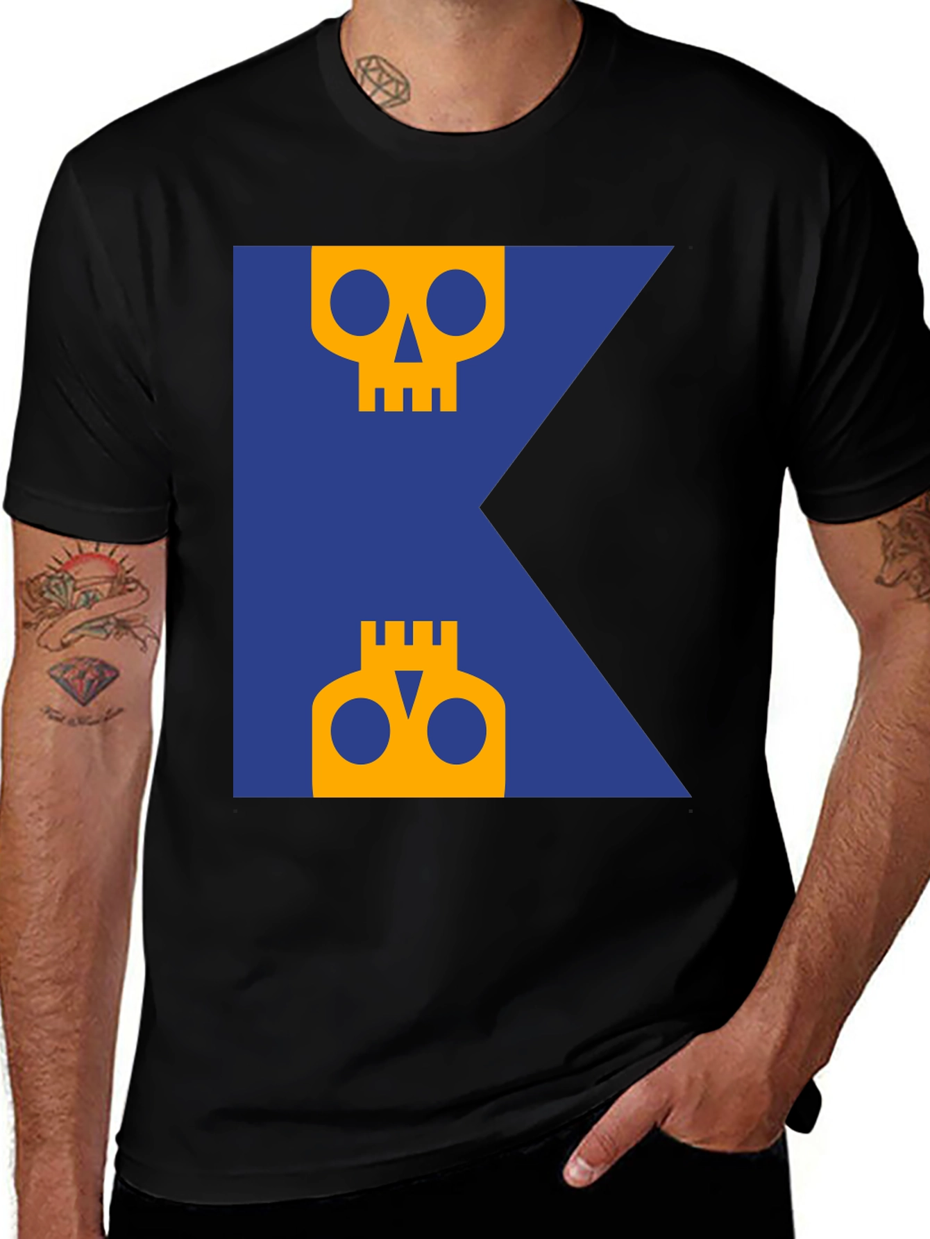 Variant 30 of Skull Graphic Tee - Modern Blue & Yellow Design