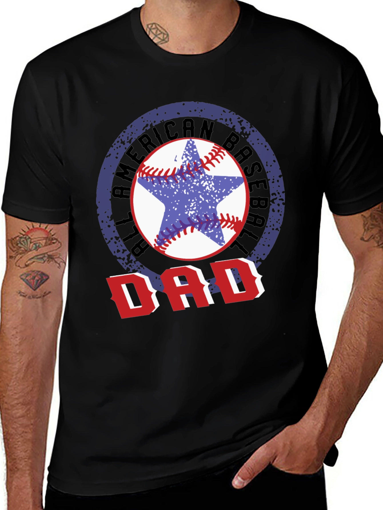 Black All American Baseball Dad T-Shirt main image