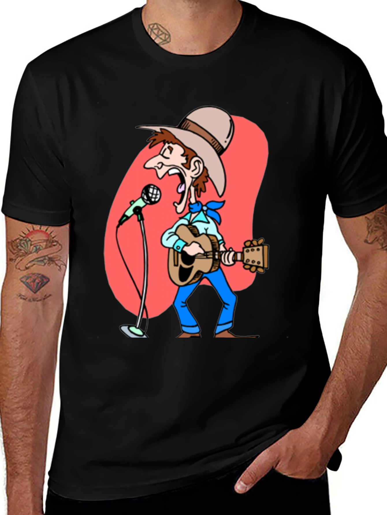 Variant 29 of Cartoon Cowboy T-Shirt - Guitar & Microphone Graphic