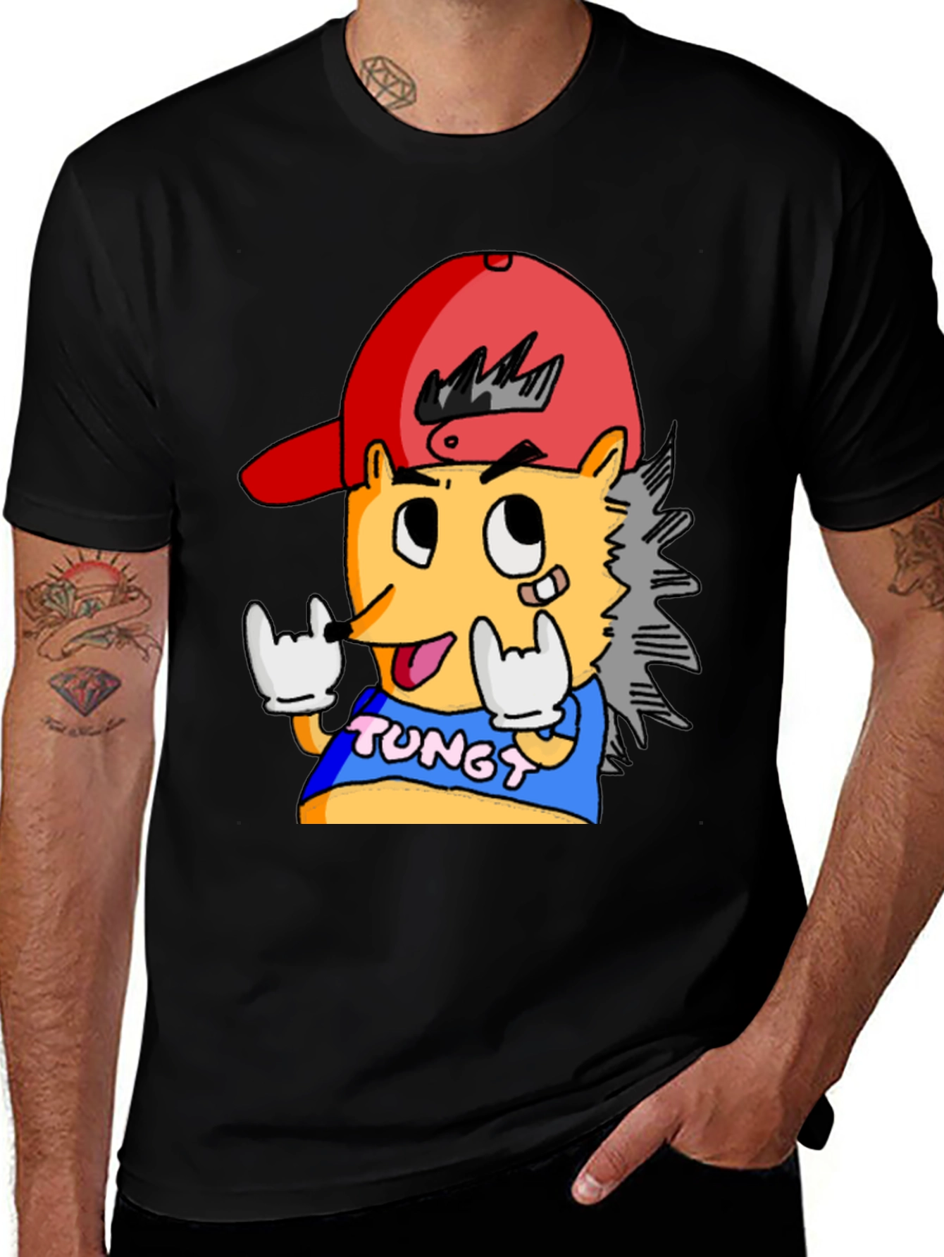 Variant 11 of Cartoon Character Graphic Tee - Black