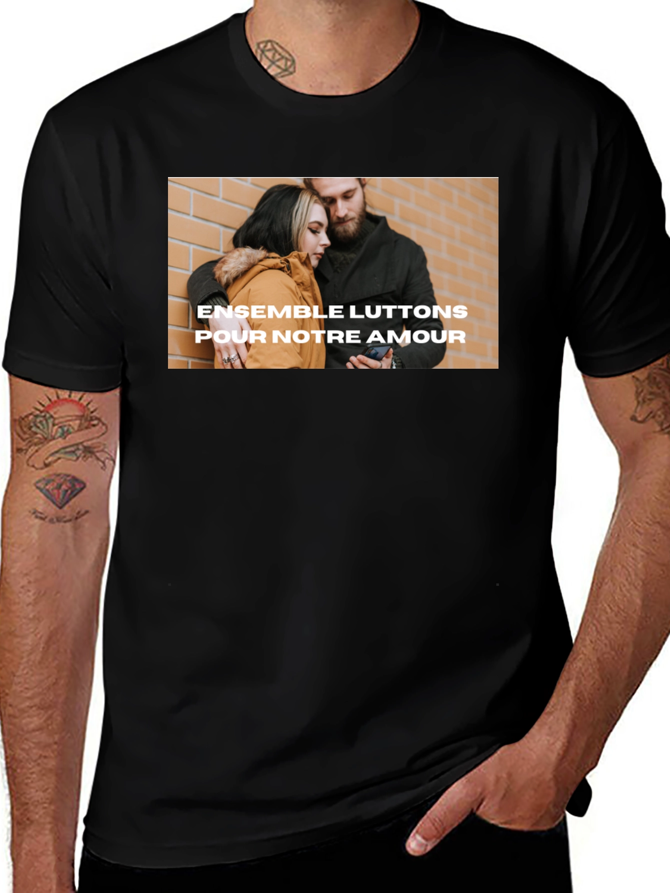 Black Trendy Black Tee with Love Graphic main image