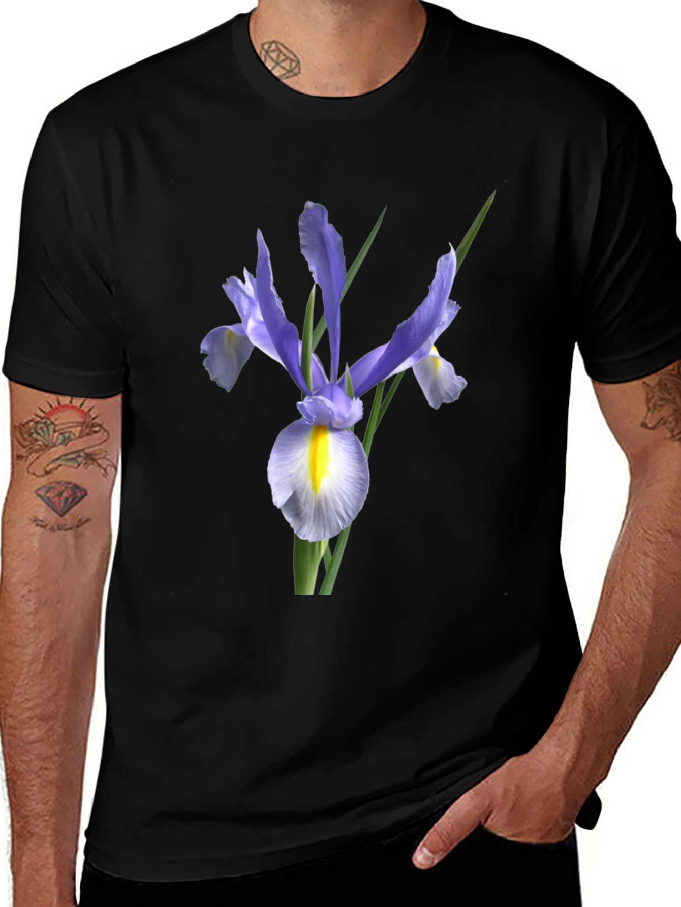 Variant 3 of Floral Iris Graphic Print Black T-Shirt