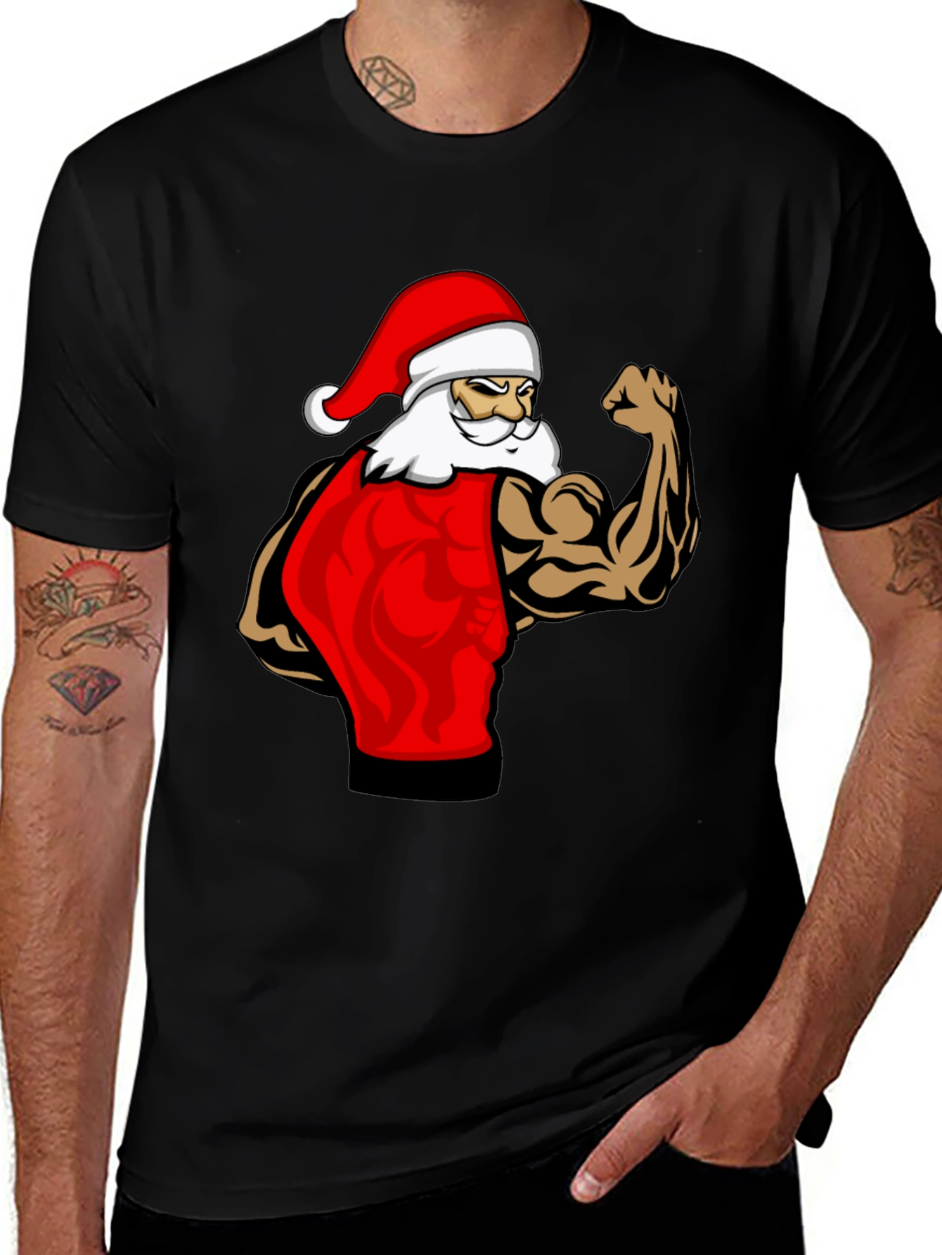 Variant 14 of Muscle Santa Black T-Shirt