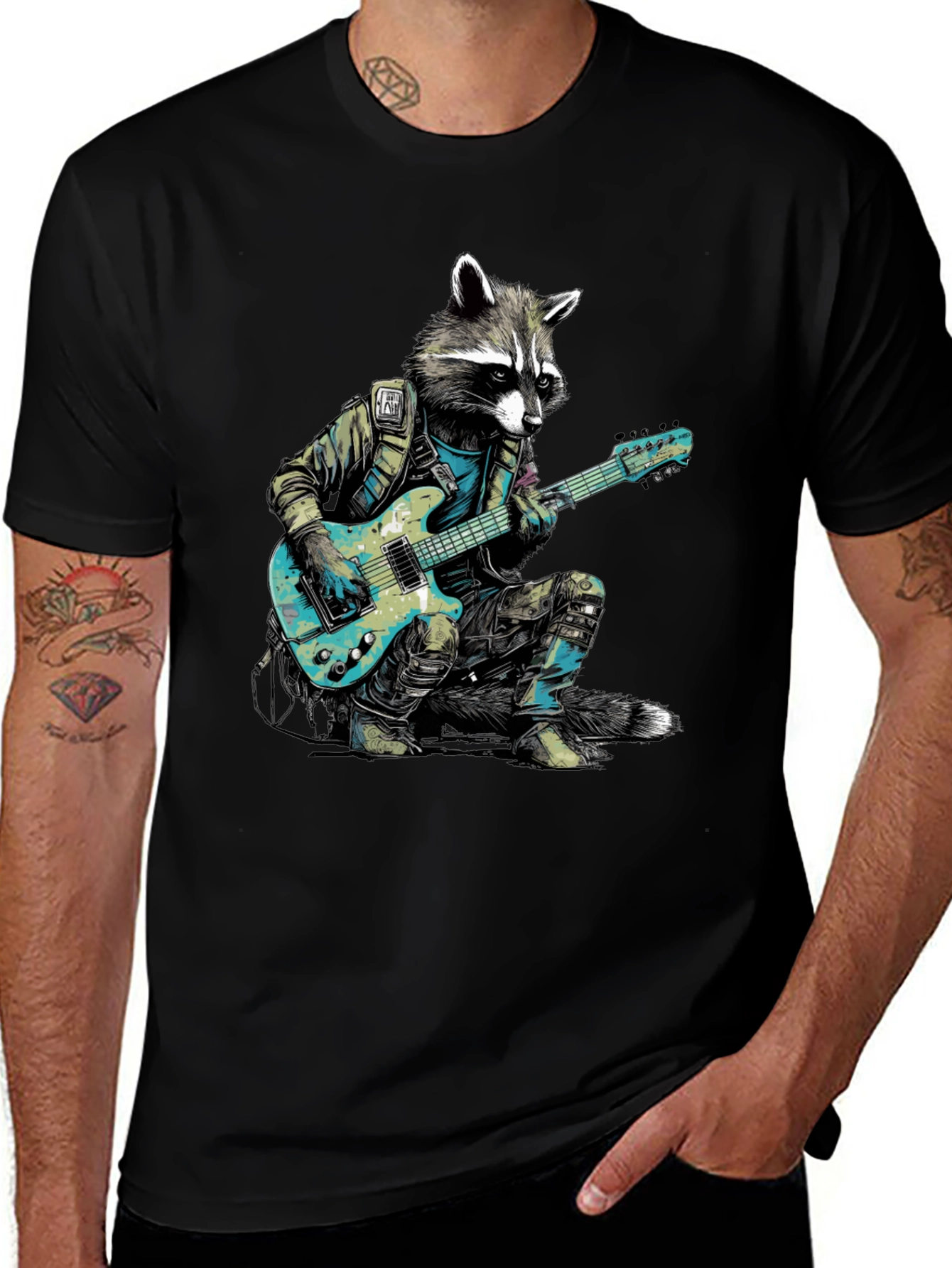 Variant 6 of Raccoon Rocker Graphic Tee - Cool Animal Guitar T-Shirt