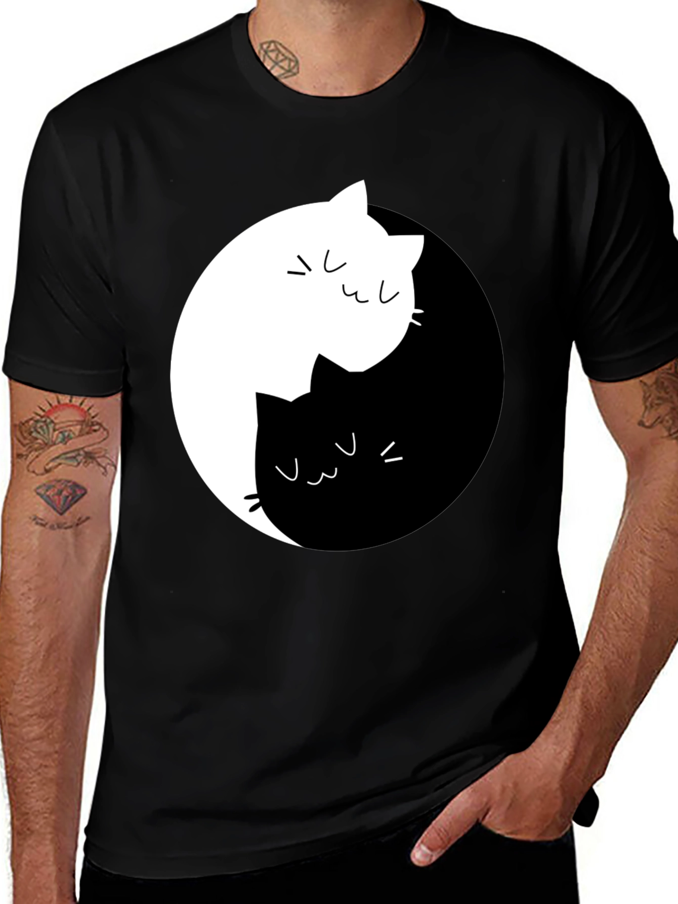 Variant 27 of Yin Yang Cats Graphic Tee - Unisex Black T-Shirt
