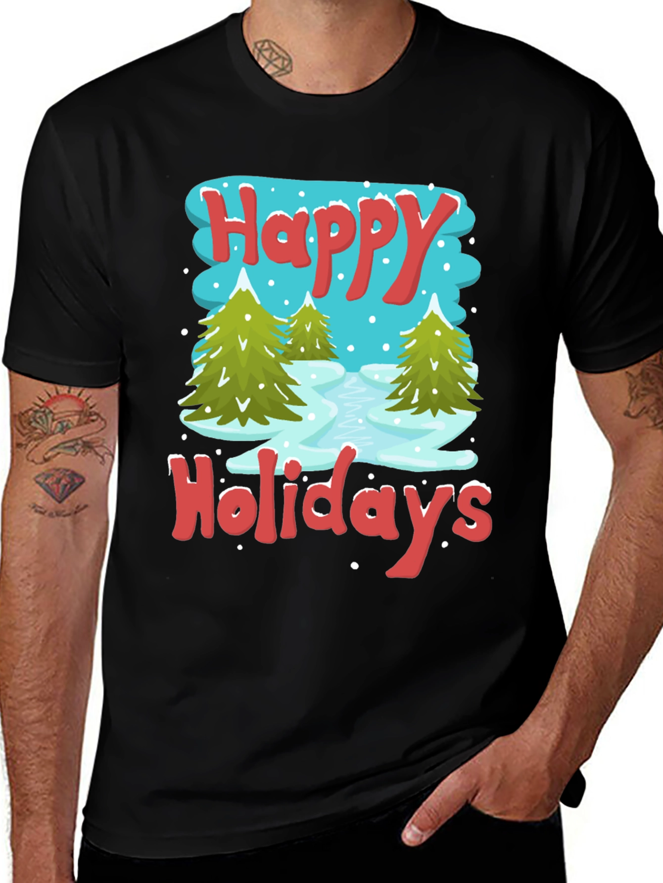 Variant 5 of Happy Holidays Graphic Tee - Winter Scene