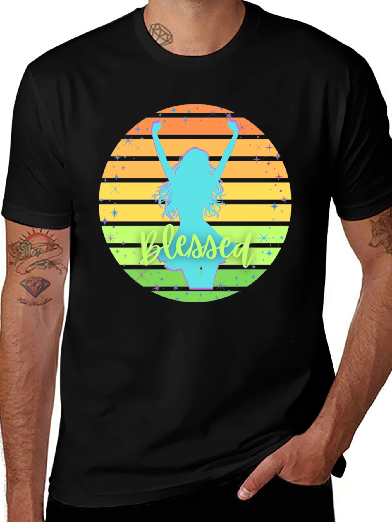 Variant 27 of Blessed Sunset Graphic Tee - Men's Black T-Shirt