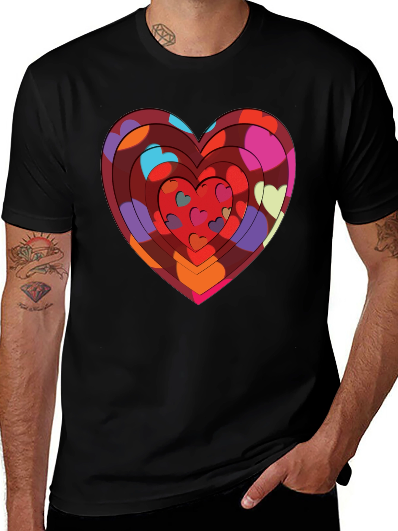 Variant 11 of Heart Print Black T-Shirt: Bold & Stylish Design