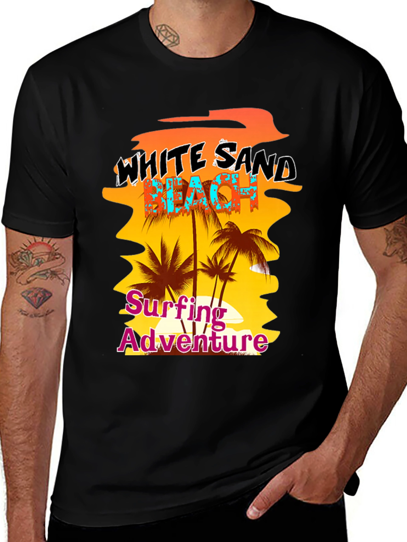 Variant 6 of White Sand Beach Surfing Adventure Black Graphic Tee