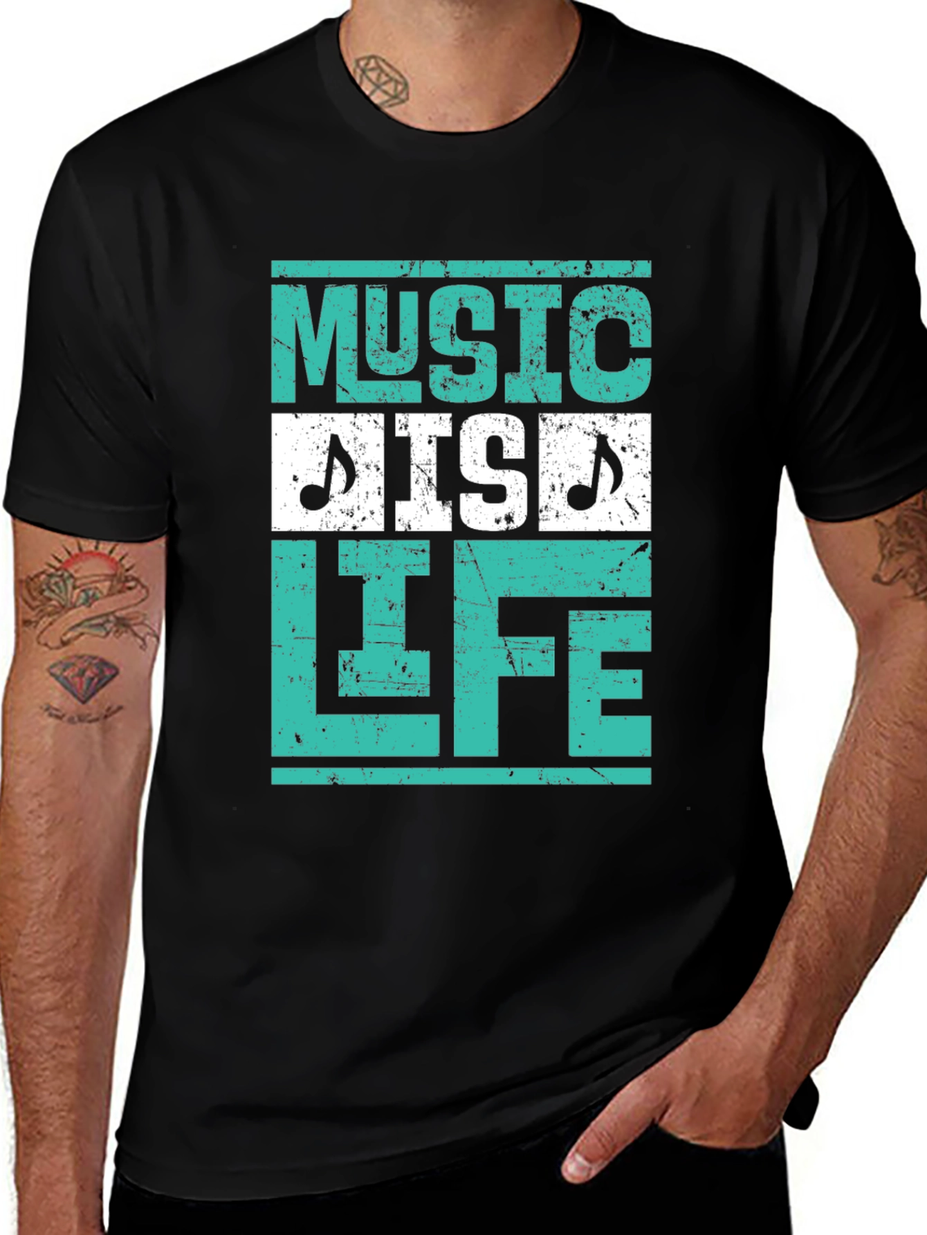 Variant 15 of Music is Life Black Graphic T-Shirt