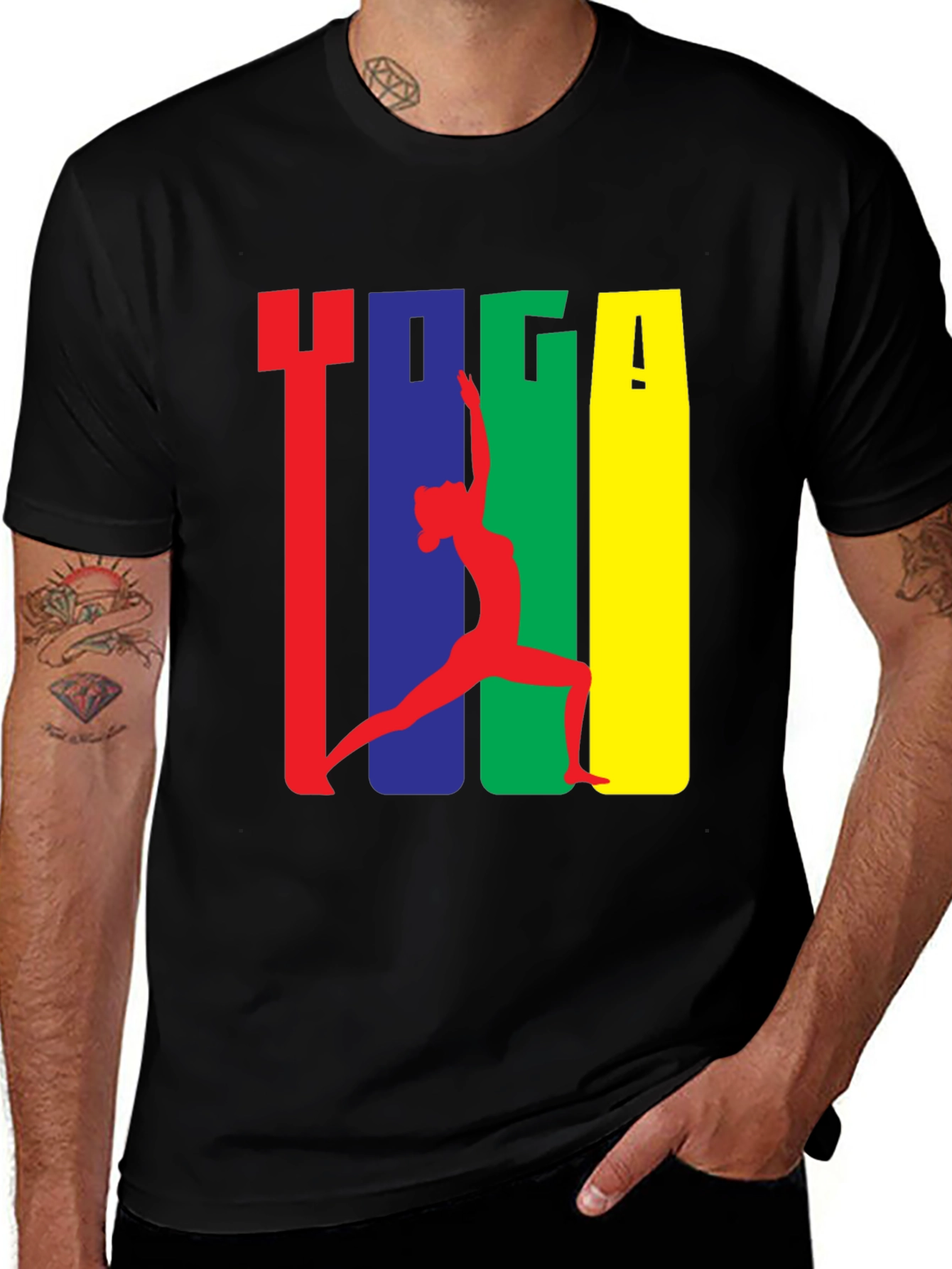 Variant 9 of Yoga Pose Graphic Print Black T-Shirt