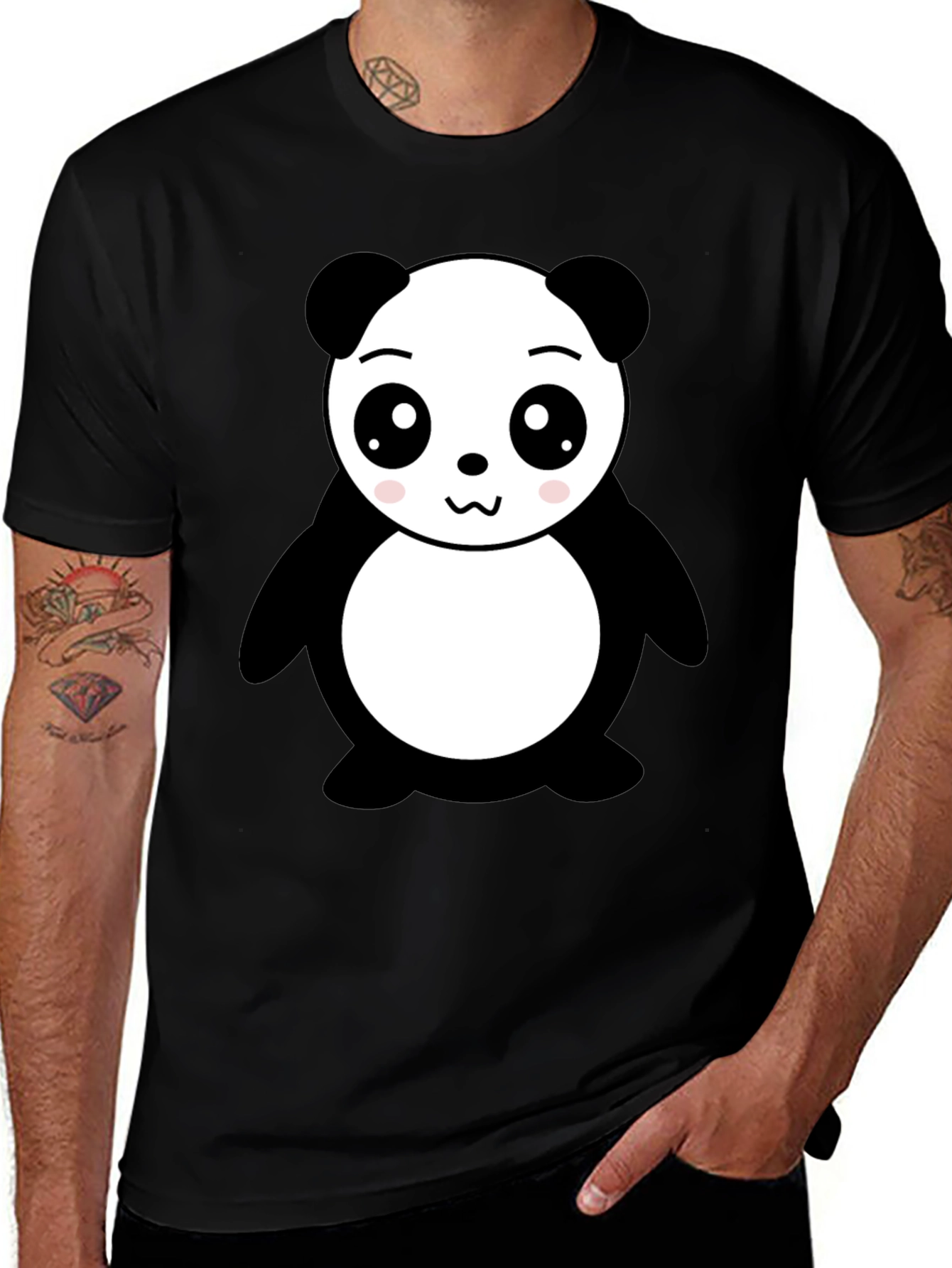 Variant 3 of Cute Panda Bear Graphic Black T-Shirt