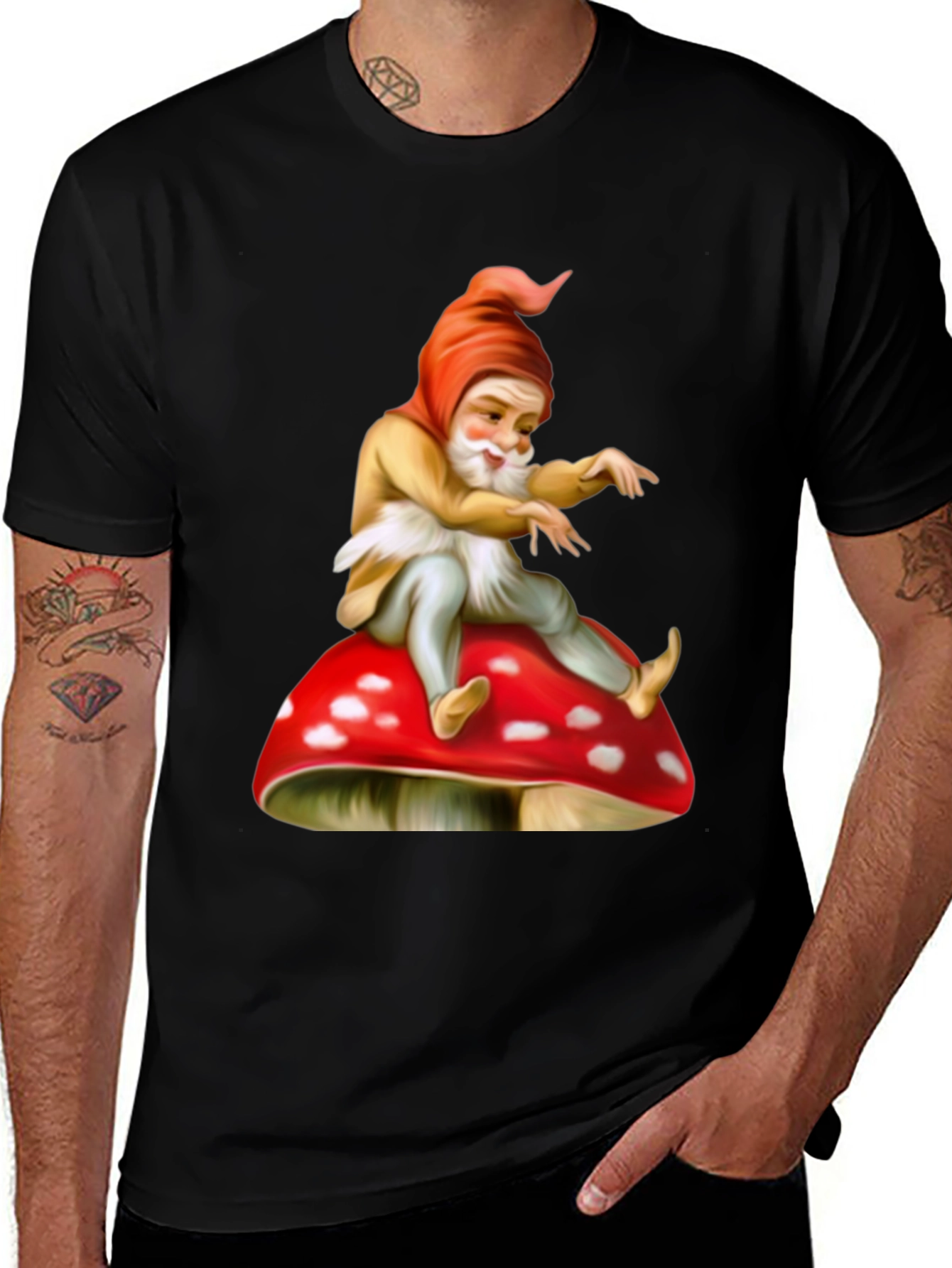 Variant 27 of Gnome on Mushroom Graphic Tee - Whimsical Design