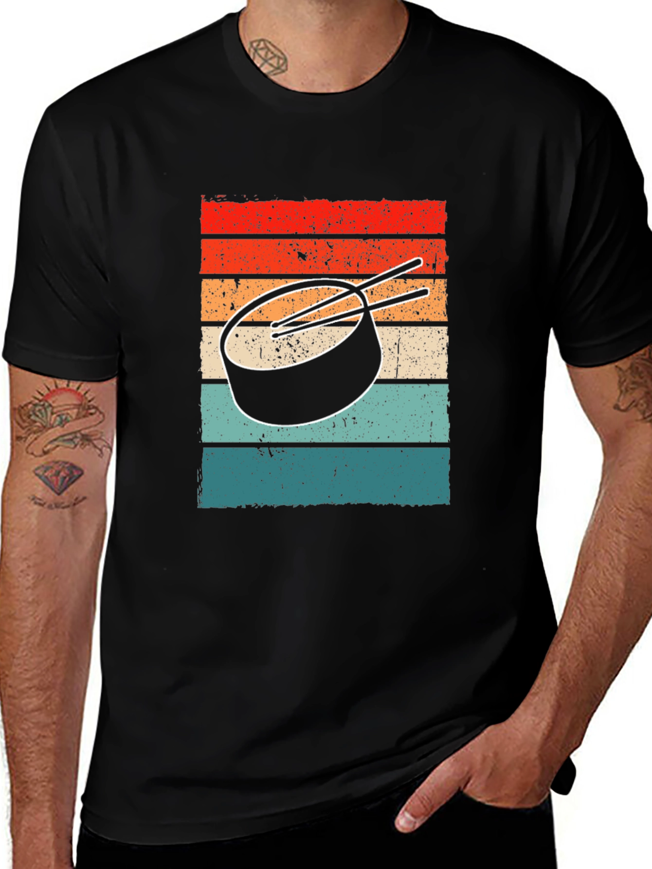 Variant 2 of Retro Sushi Drummer T-Shirt - Music Lover Tee