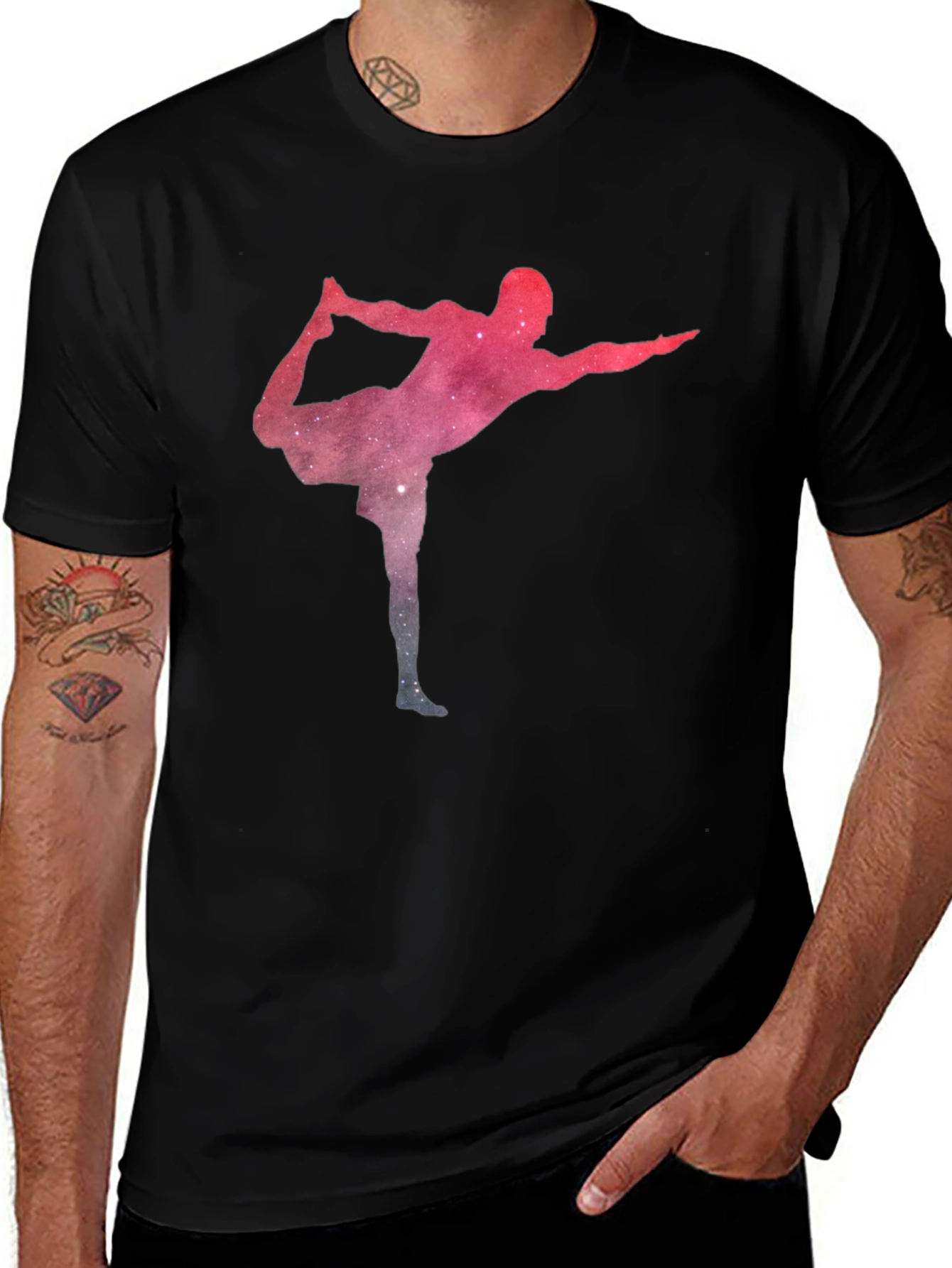 Variant 14 of Yoga Pose Galaxy Print Black T-Shirt