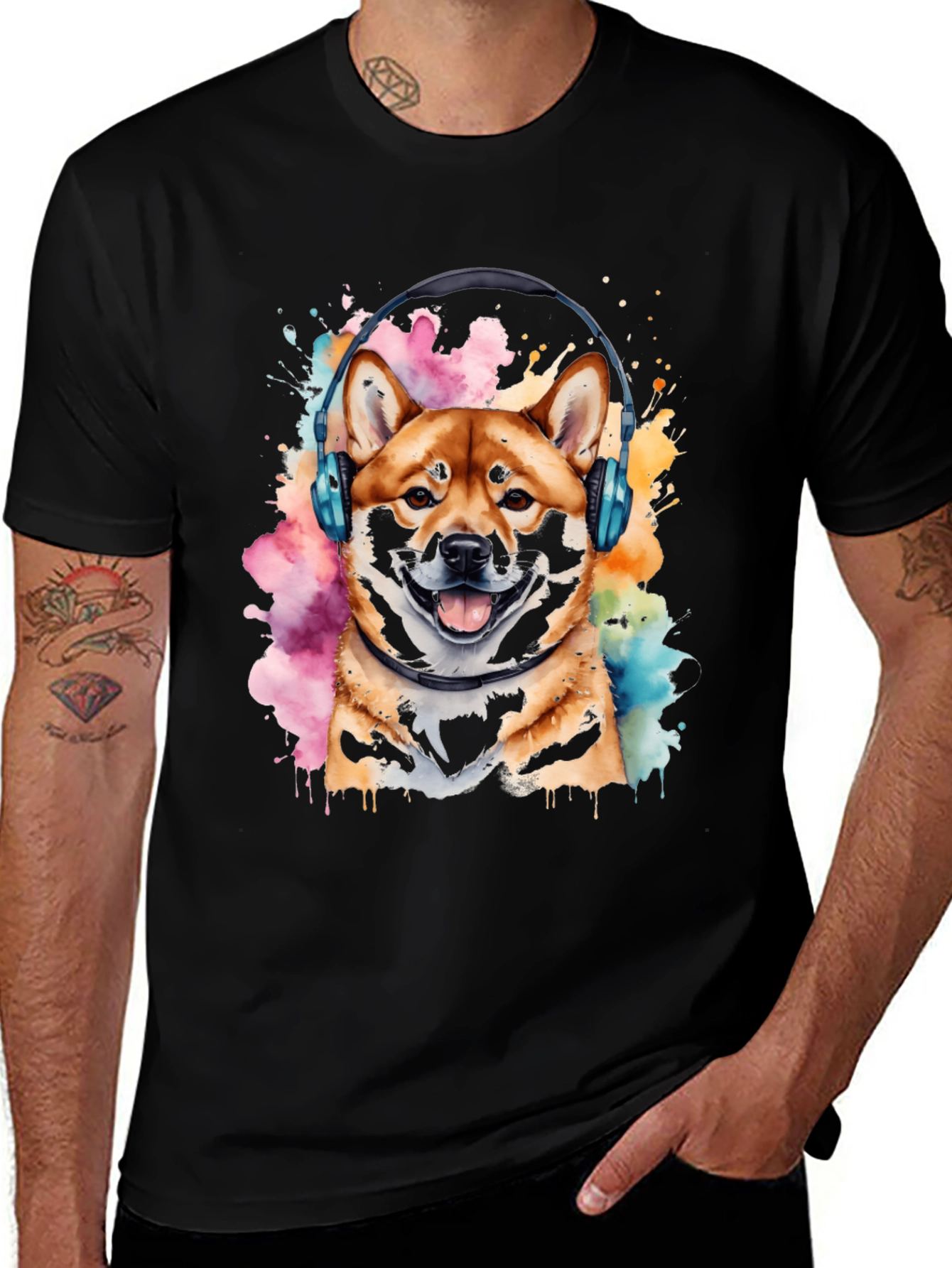 Variant 17 of Shiba Inu Headphones Graphic Tee