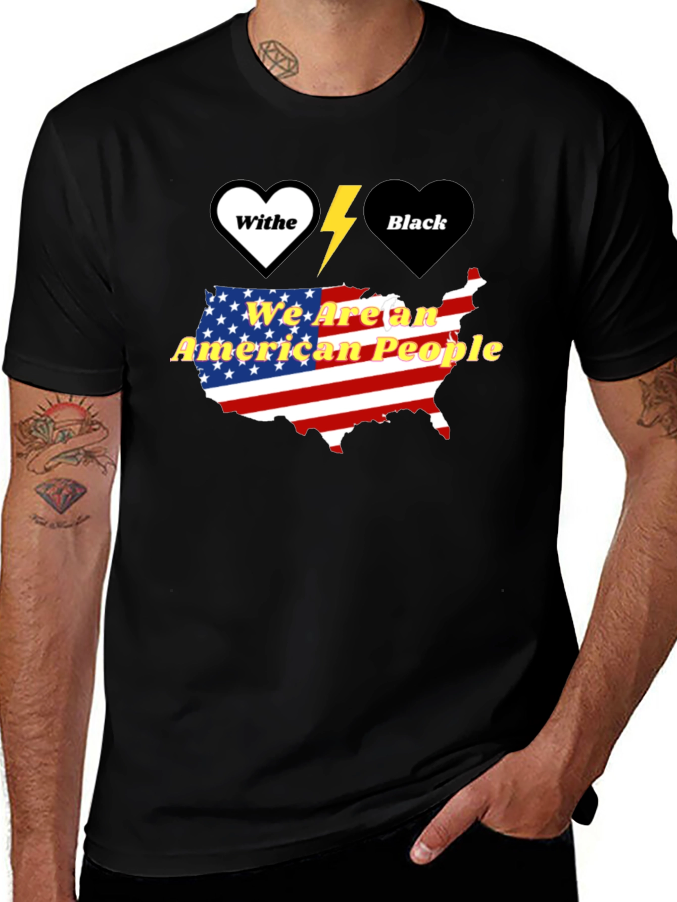 Variant 13 of Unity T-Shirt: Black & White Hearts USA Map