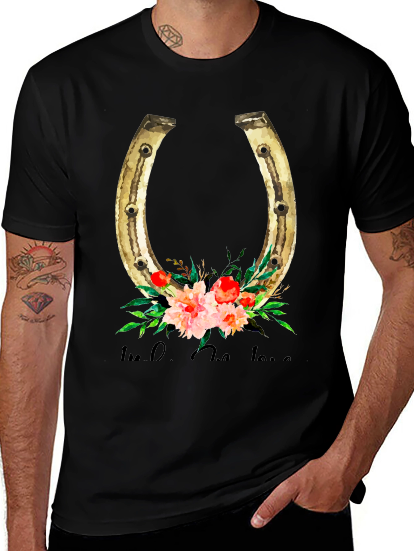 Variant 29 of Floral Horseshoe T-Shirt - Luck and Style Combined!
