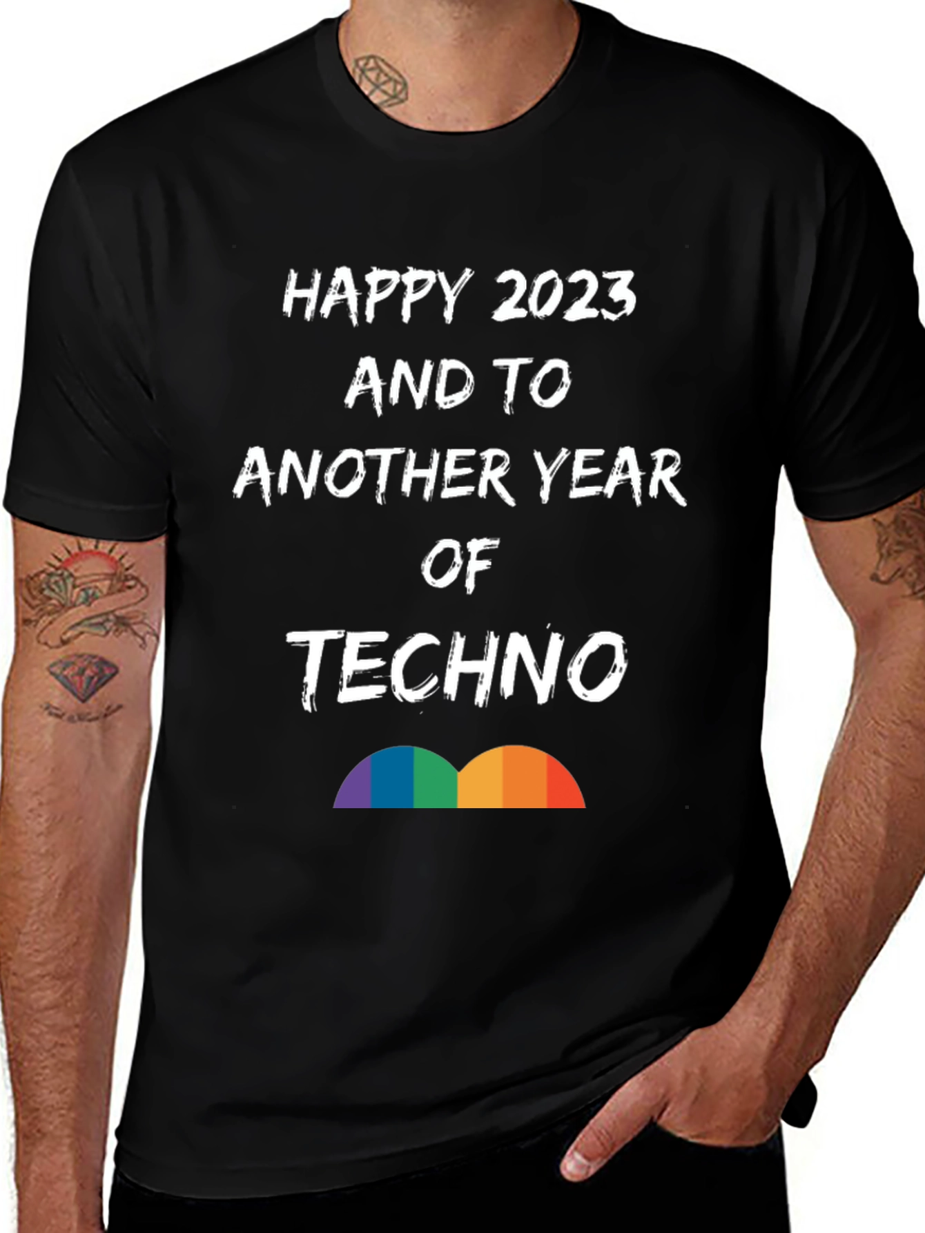 Happy 2023 Techno T-Shirt - Black Graphic Tee