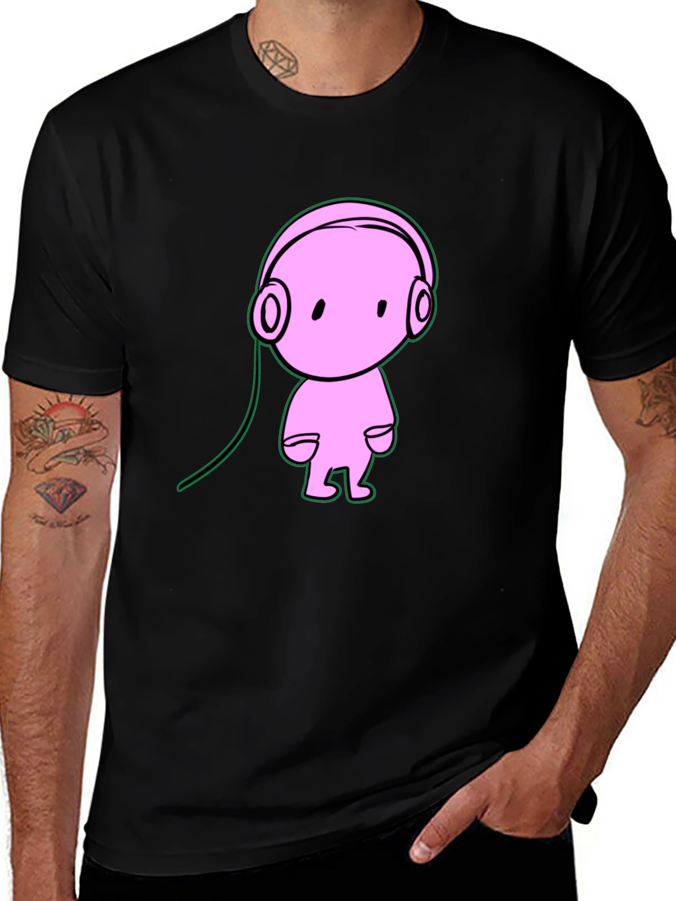 Variant 5 of Black T-Shirt with Pink Cartoon Graphic