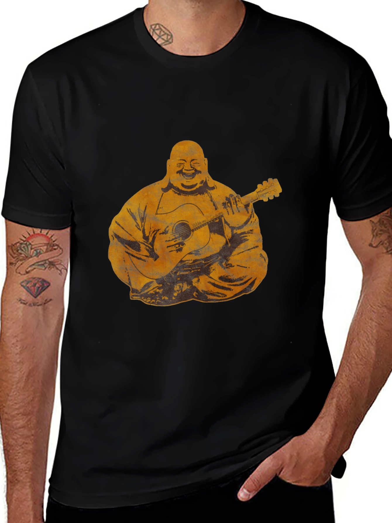 Variant 26 of Buddha Playing Guitar Graphic Tee - Black