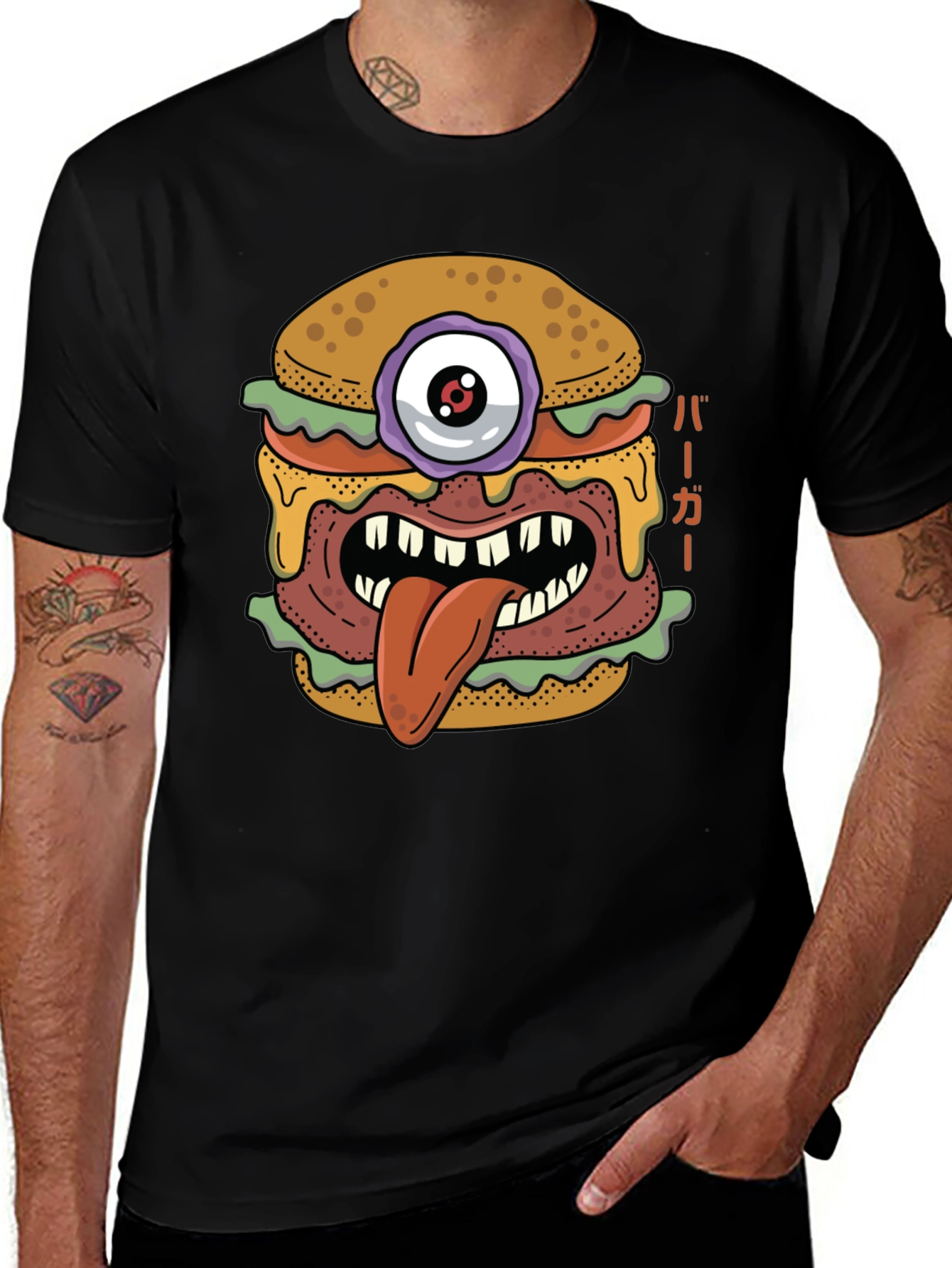Variant 3 of Monster Burger Graphic T-Shirt - Unique Cartoon Style