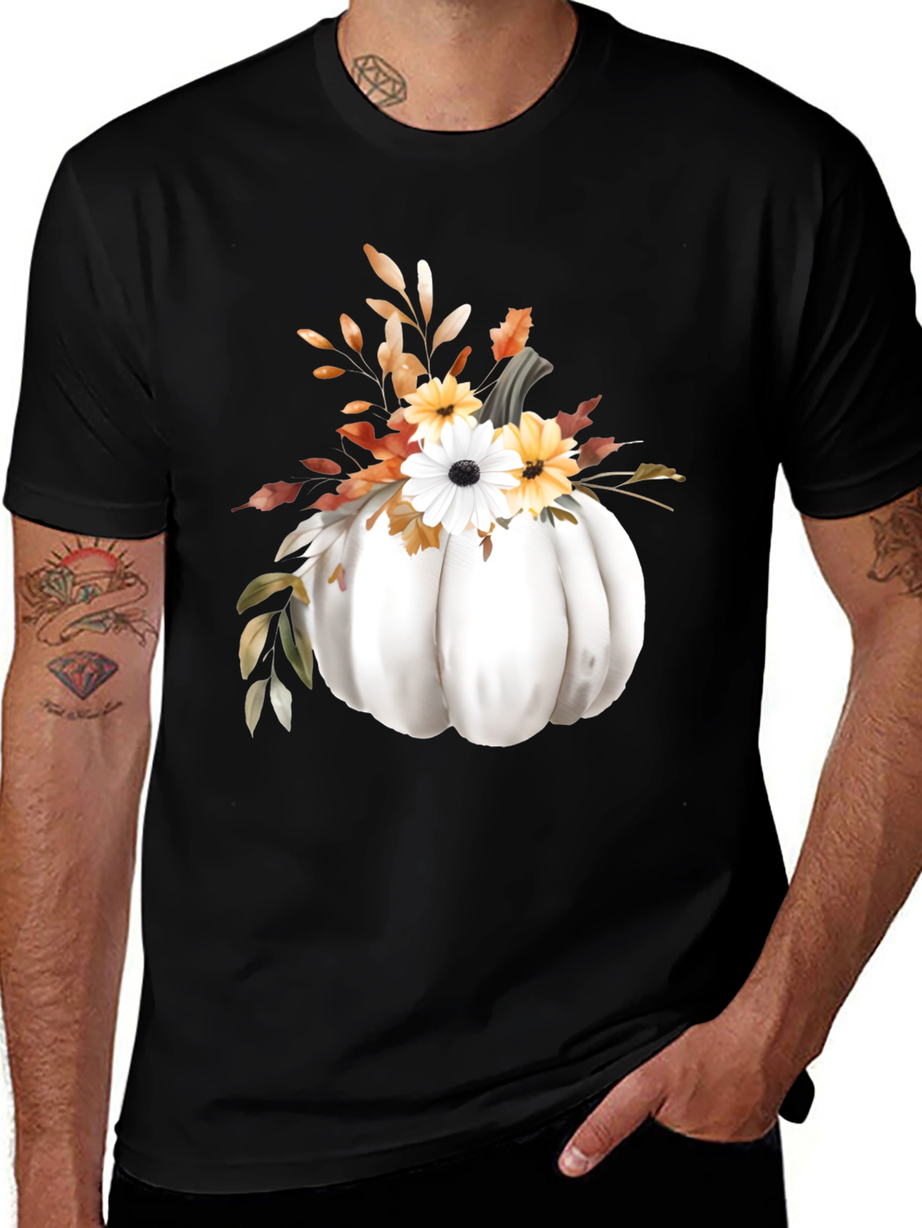 Variant 25 of Autumn Pumpkin Floral T-Shirt - Black