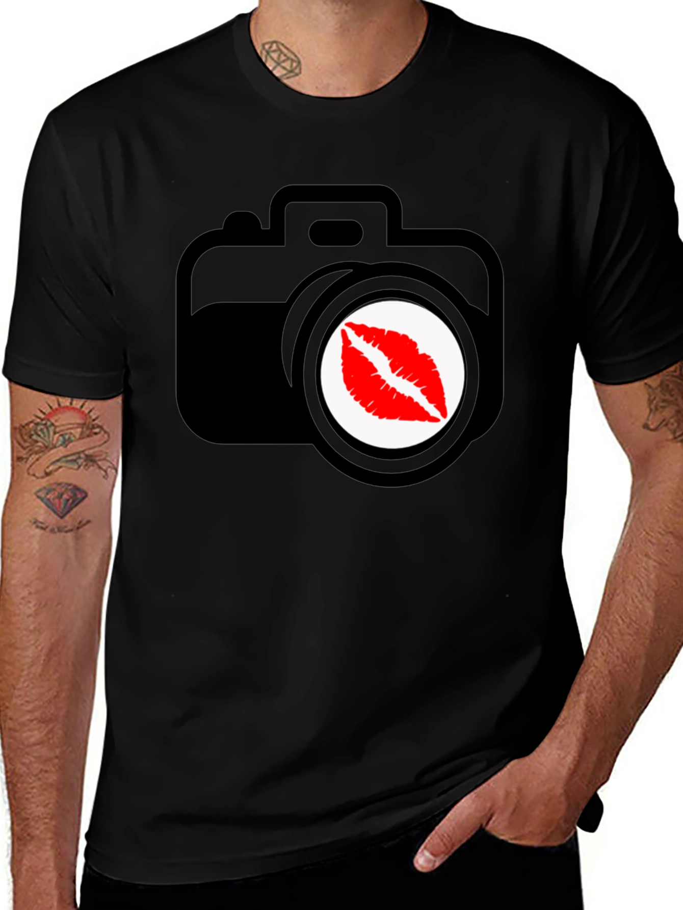 Variant 16 of Kissing Camera Graphic Black T-Shirt