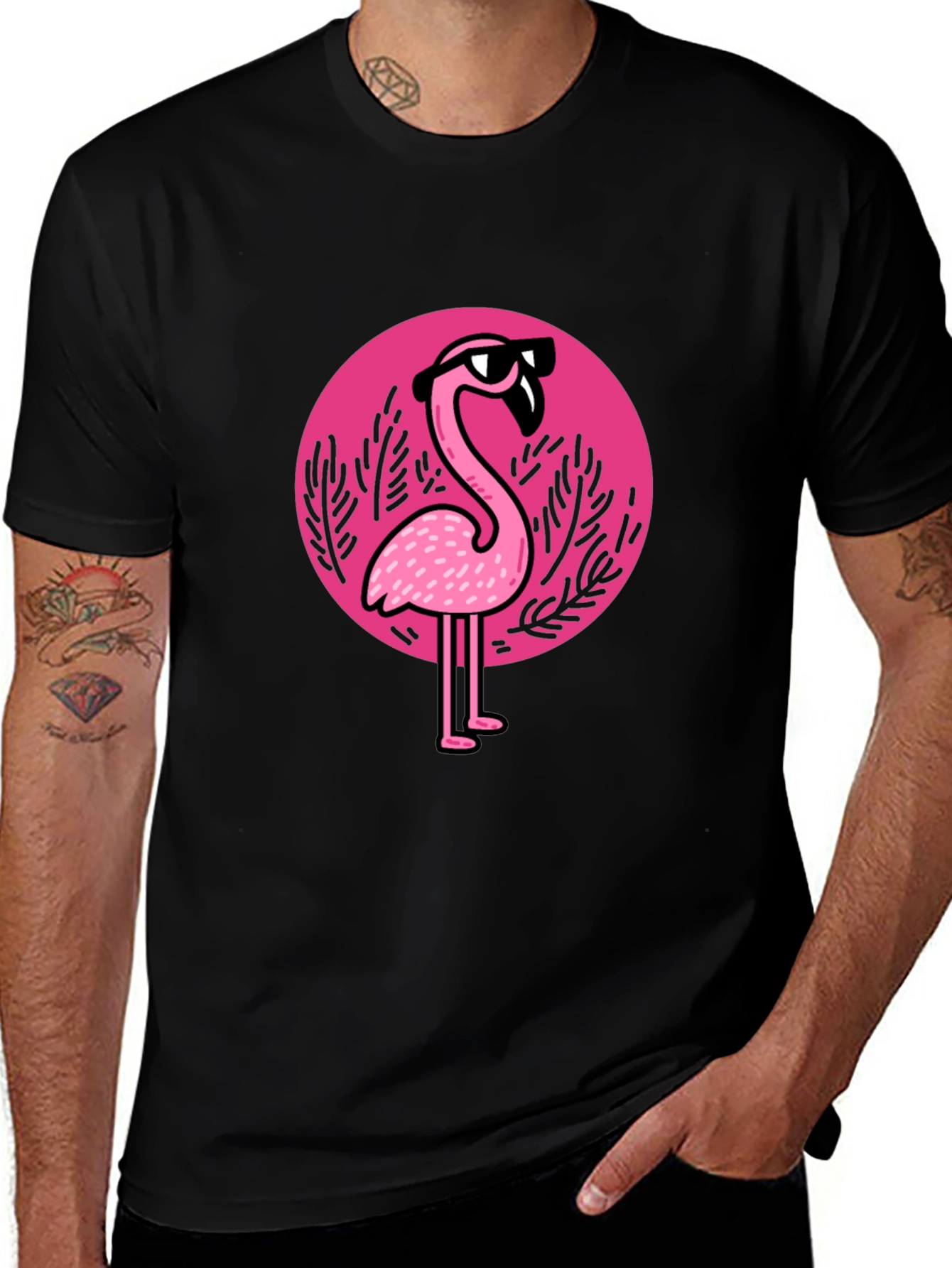 Variant 27 of Cool Flamingo Graphic Tee - Black Cotton T-Shirt