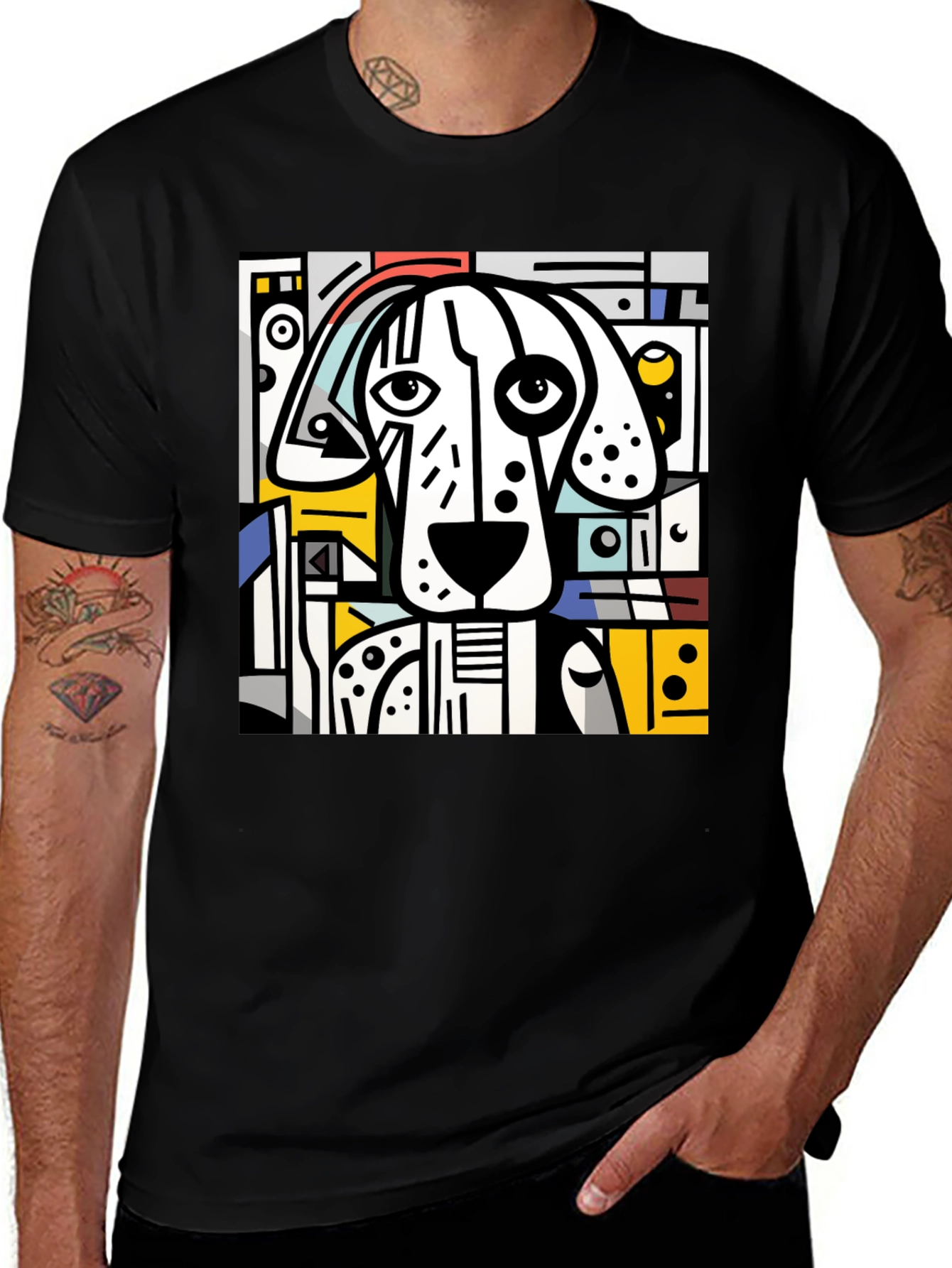 Variant 29 of Abstract Dog Print Black T-Shirt