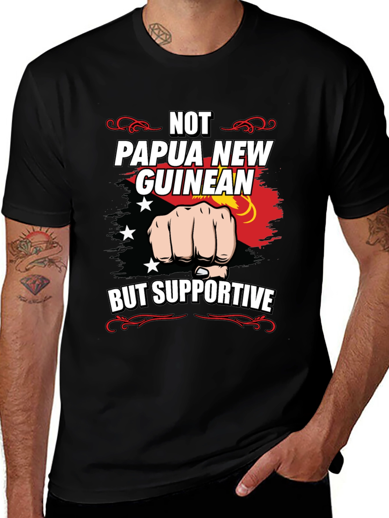 Variant 5 of Papua New Guinean Supporter Black T-Shirt