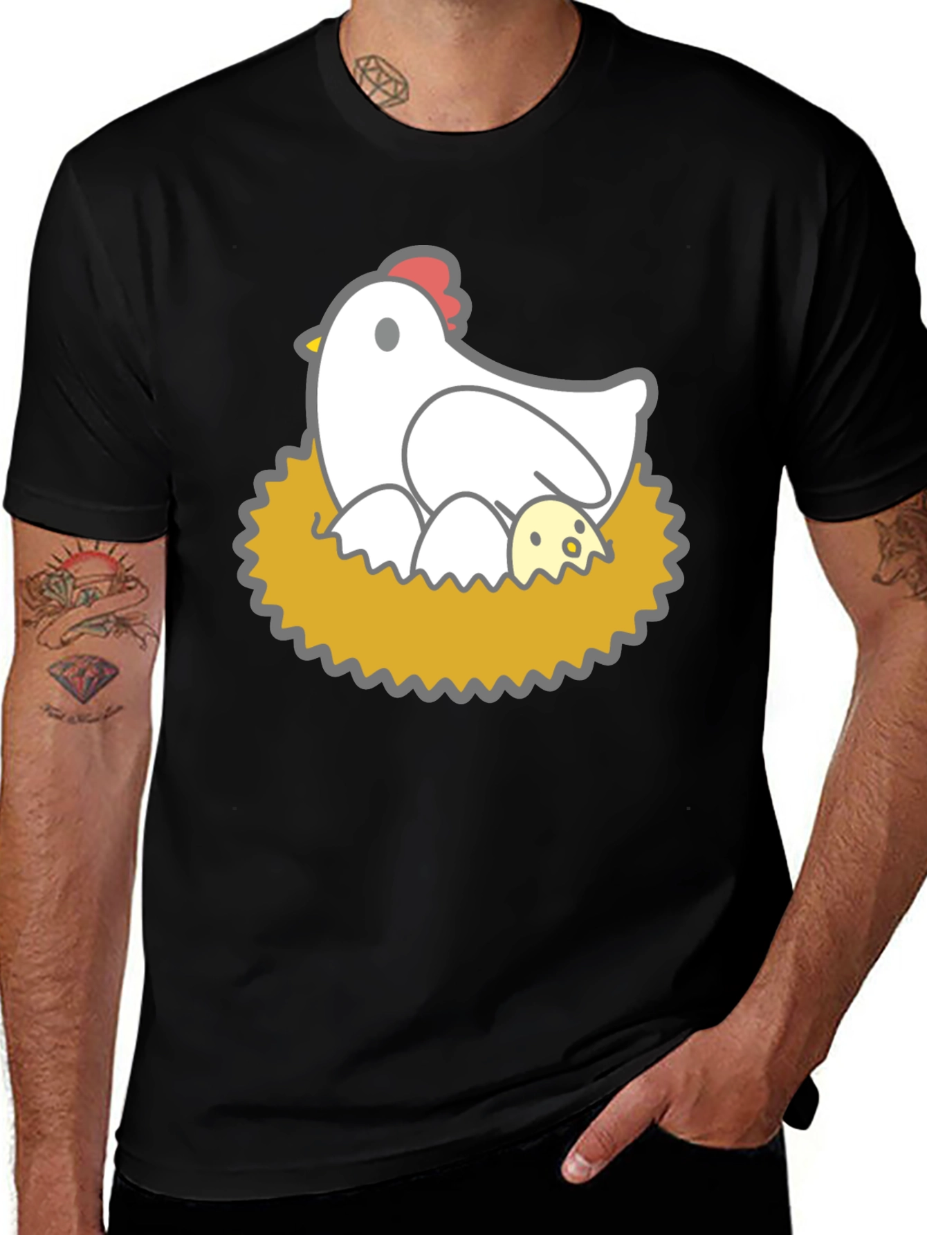 Variant 21 of Cute Chicken Nest Graphic Tee - Black