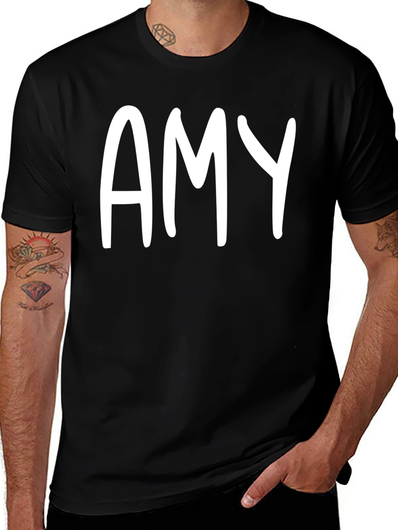 Personalized "Amy" White Letter Print Black Unisex T-Shirt