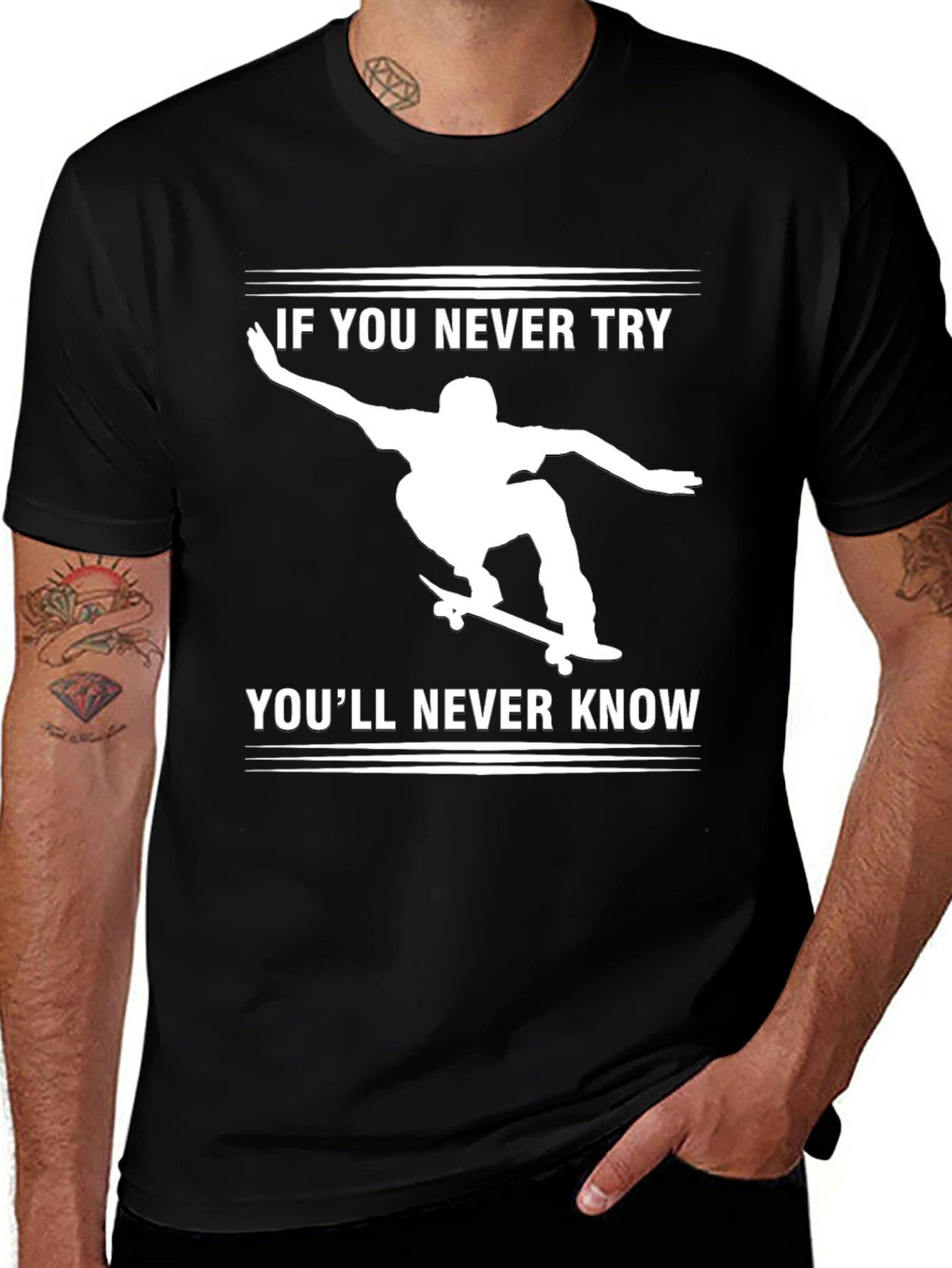 Variant 5 of Skateboarder Graphic Tee - Never Try, Never Know