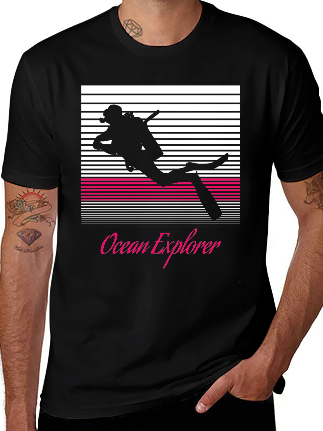 Variant 14 of Ocean Explorer Diver T-Shirt - Black Retro Design