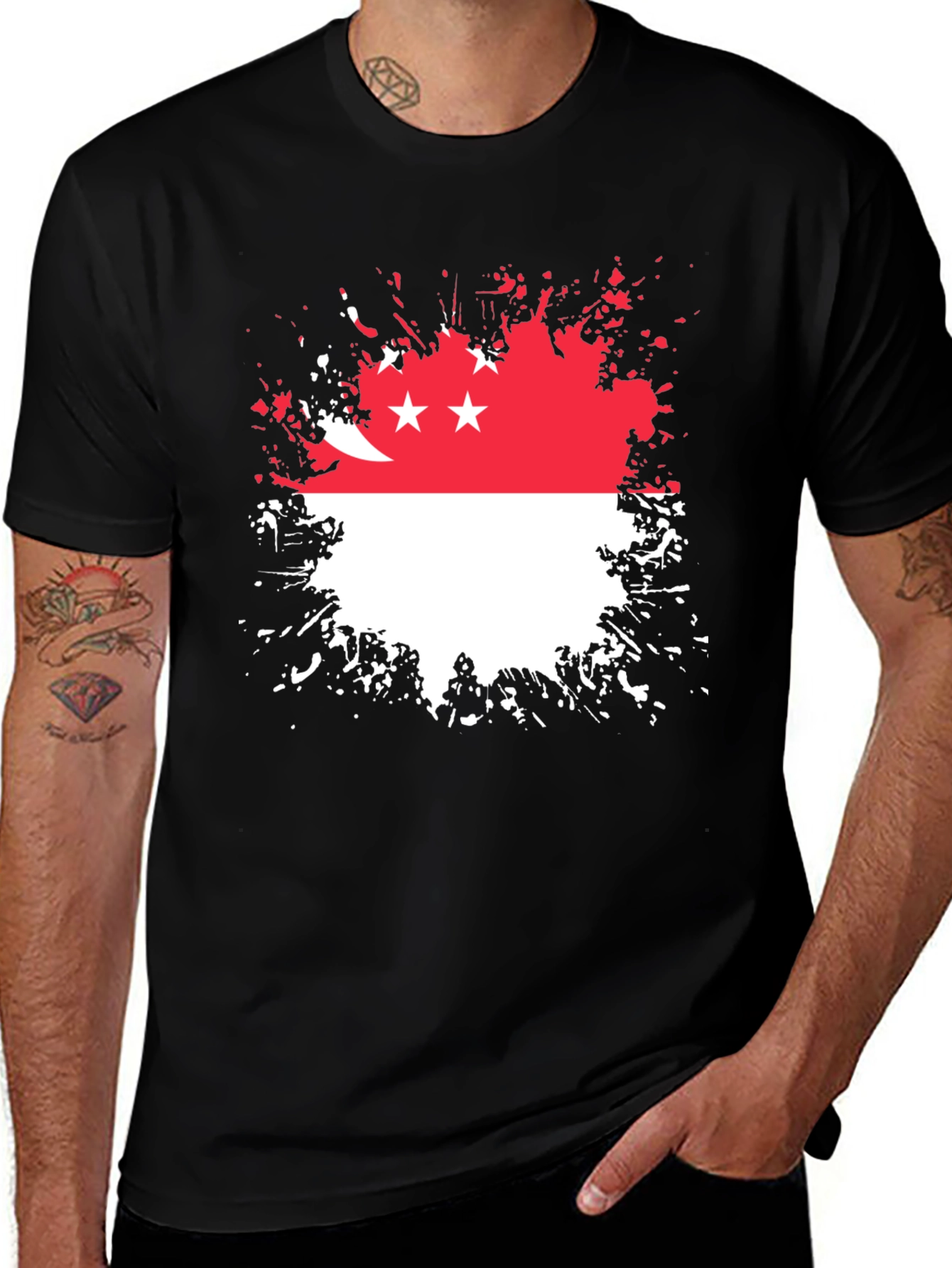 Variant 6 of Singapore Flag Splatter T-Shirt