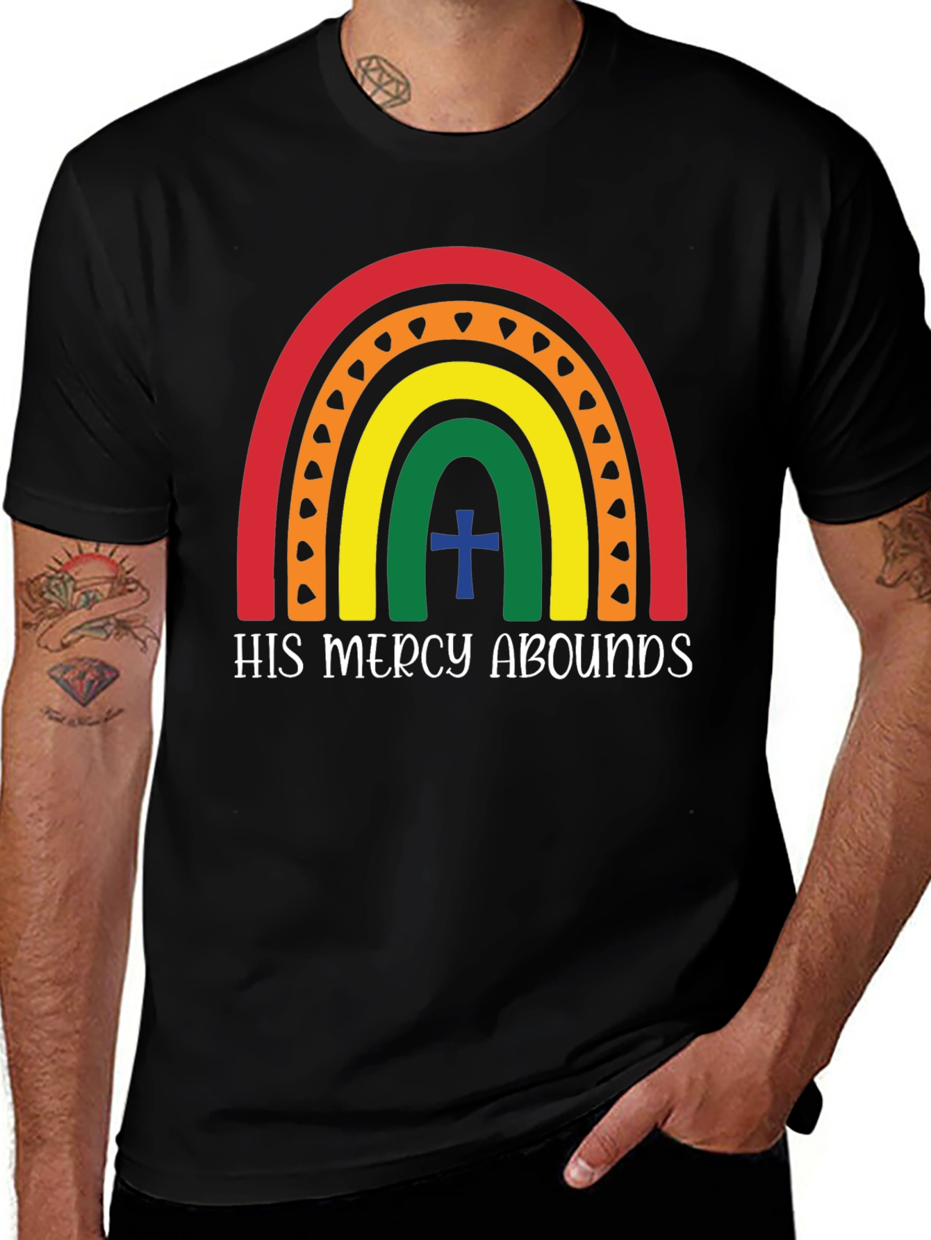 Variant 7 of His Mercy Abounds Rainbow Graphic Tee