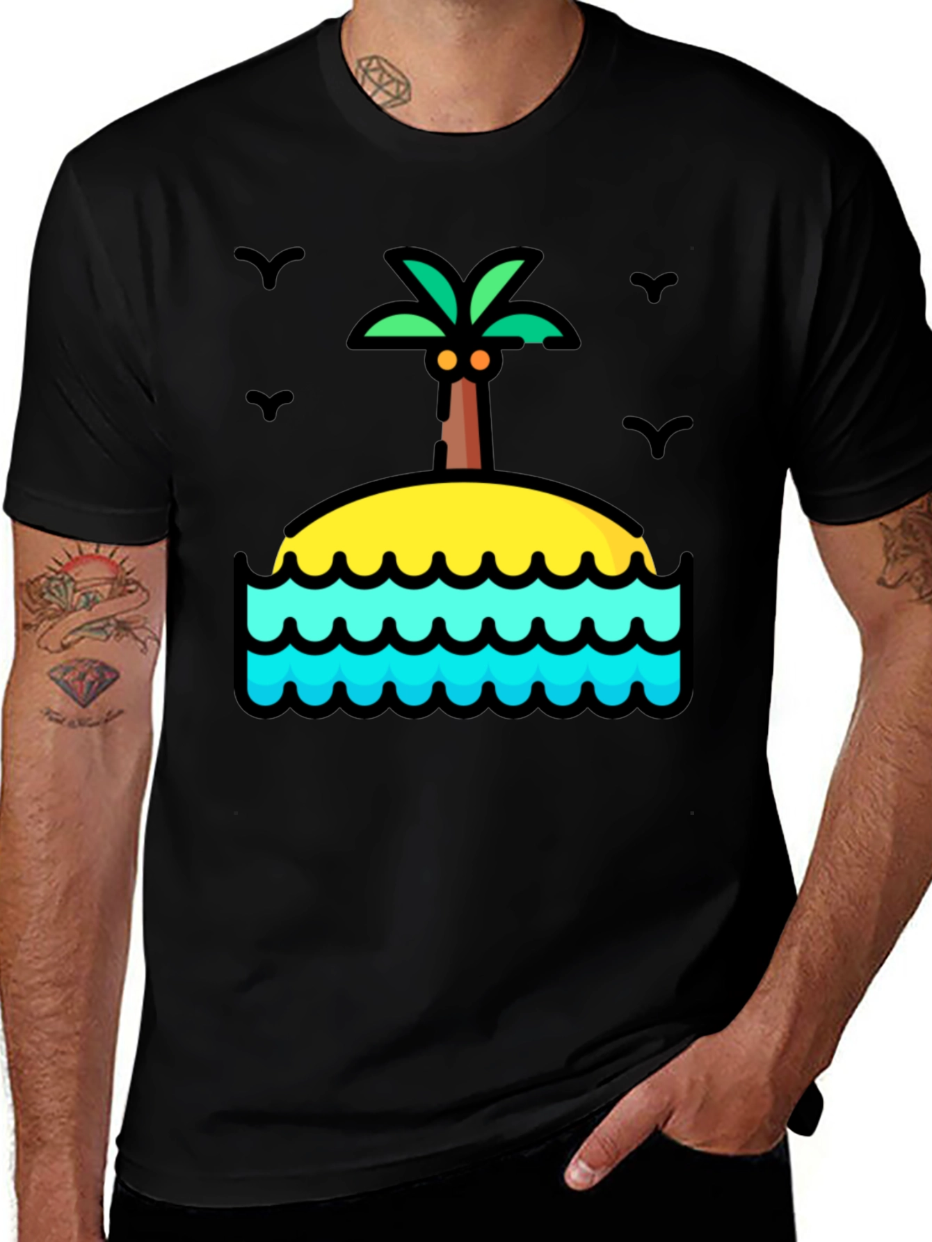 Variant 13 of Island Life Graphic Tee - Black Cotton T-Shirt