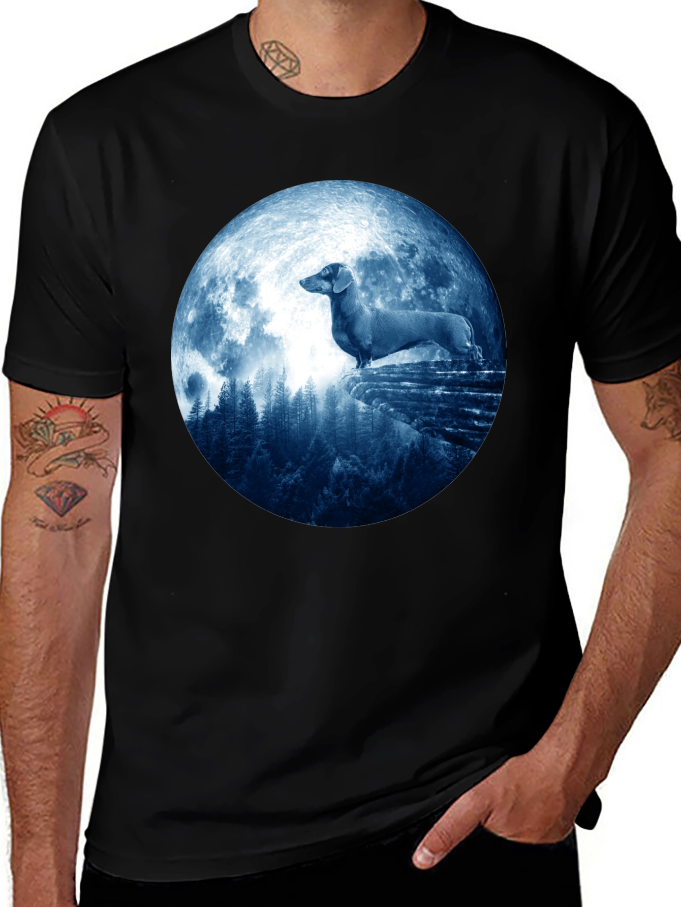 Variant 16 of Dachshund Moon T-Shirt - Canine Silhouette Tee