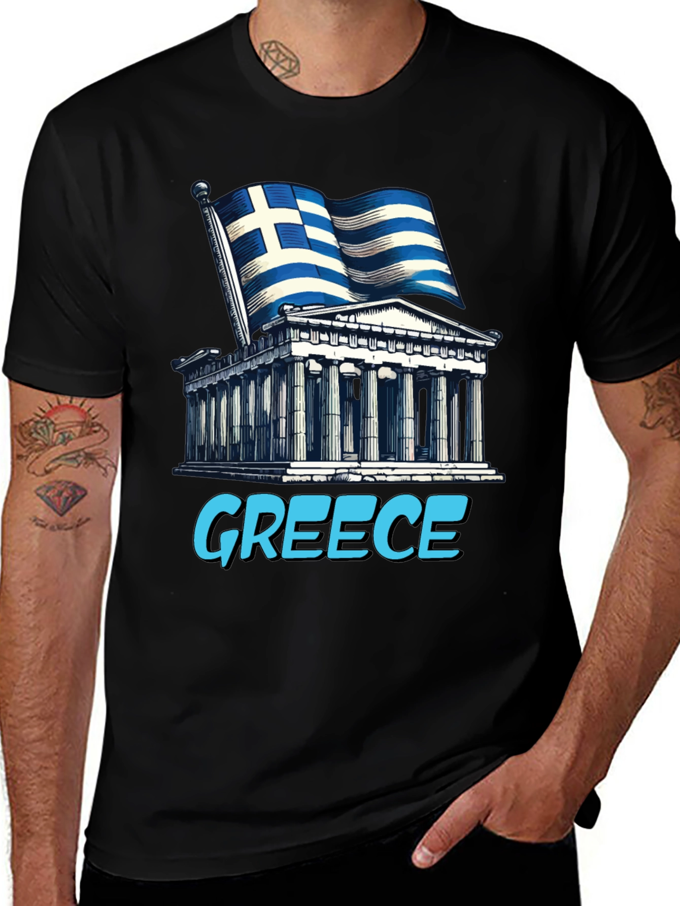Greece Flag T-Shirt - Ancient Architecture Souvenir Tee