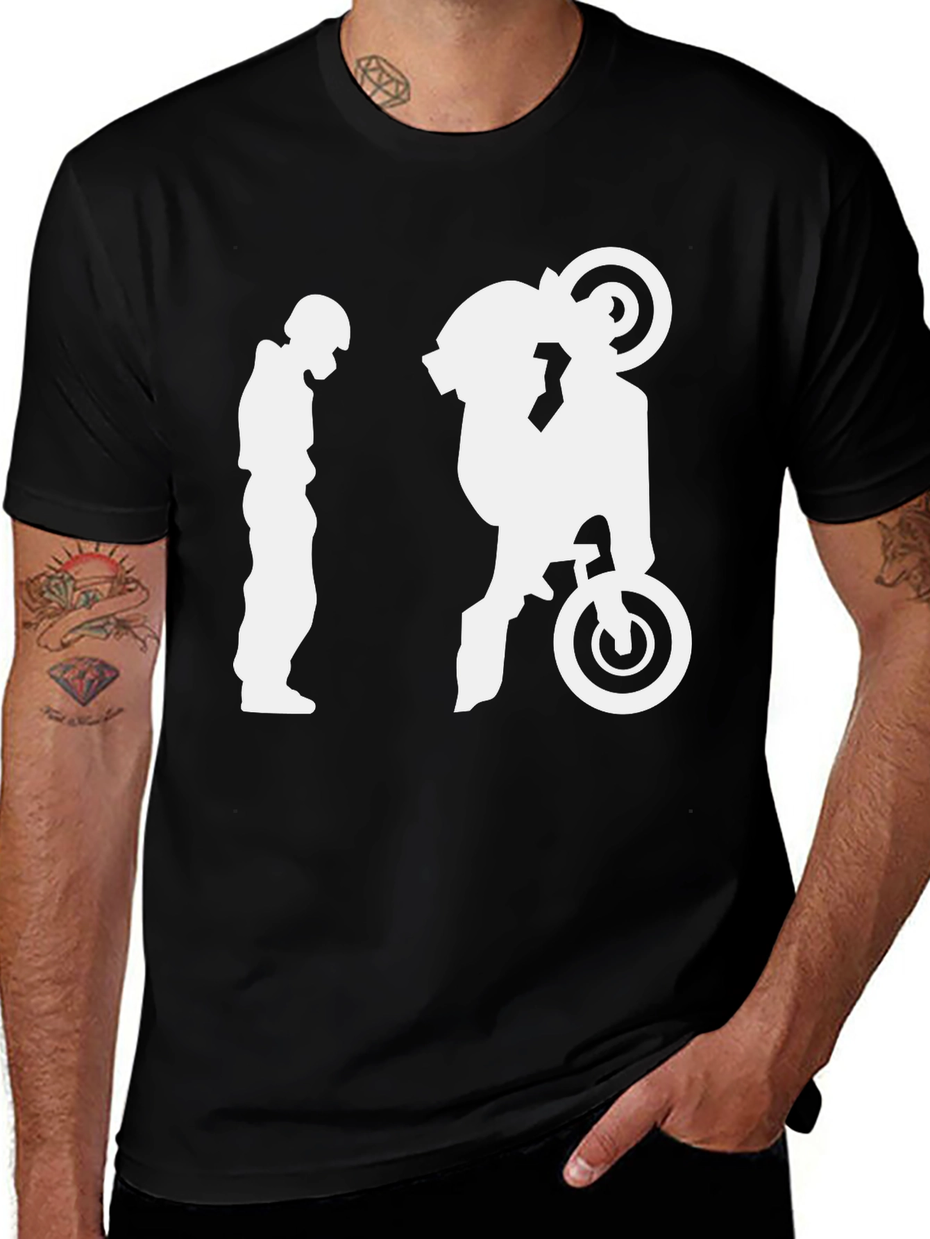 Variant 6 of Motorcycle Wheelie Graphic T-Shirt - Black