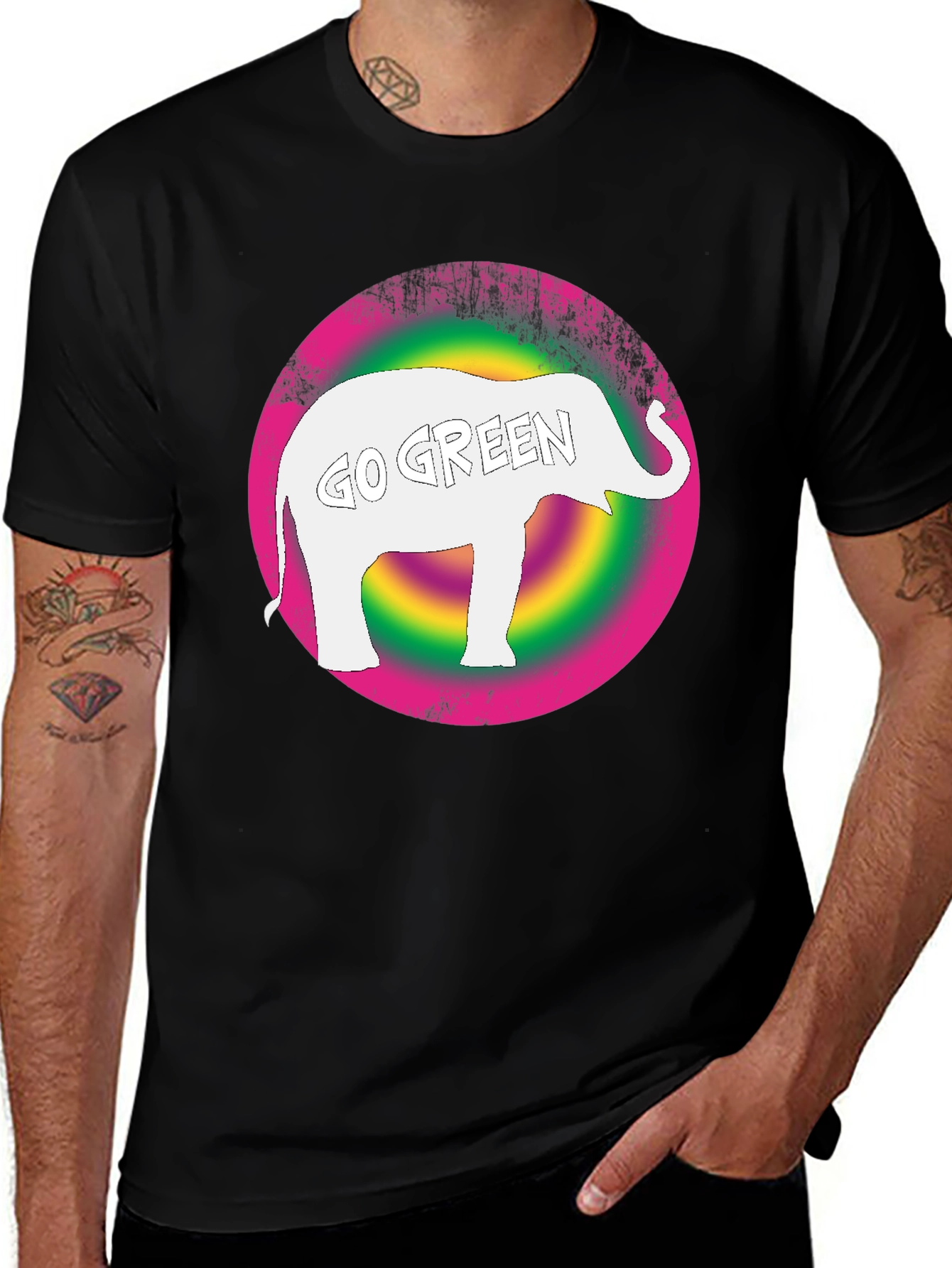 Variant 5 of Go Green Elephant Graphic Tee - Black