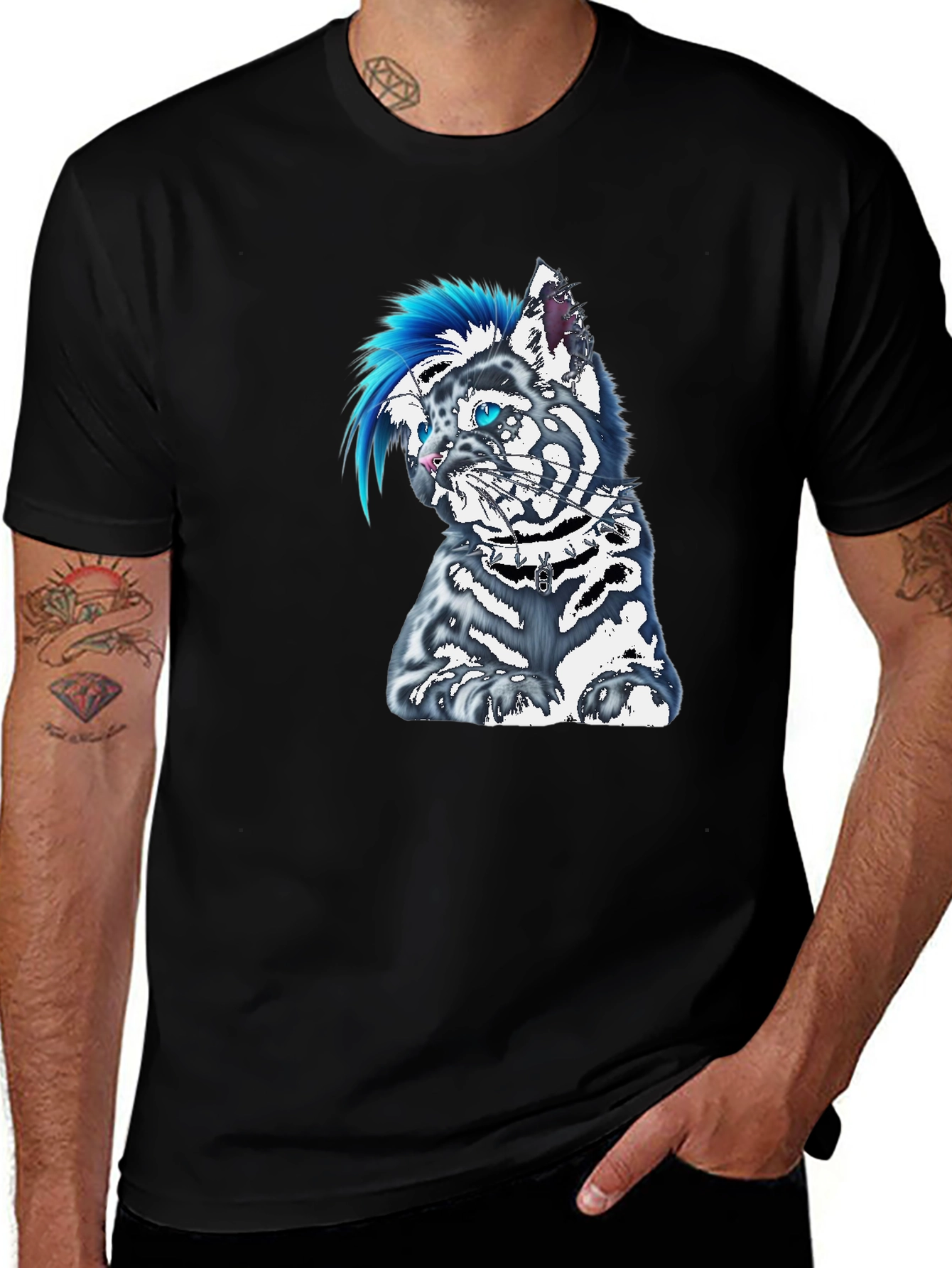 Variant 6 of Punk Rock Kitten Graphic Tee - Black T-Shirt