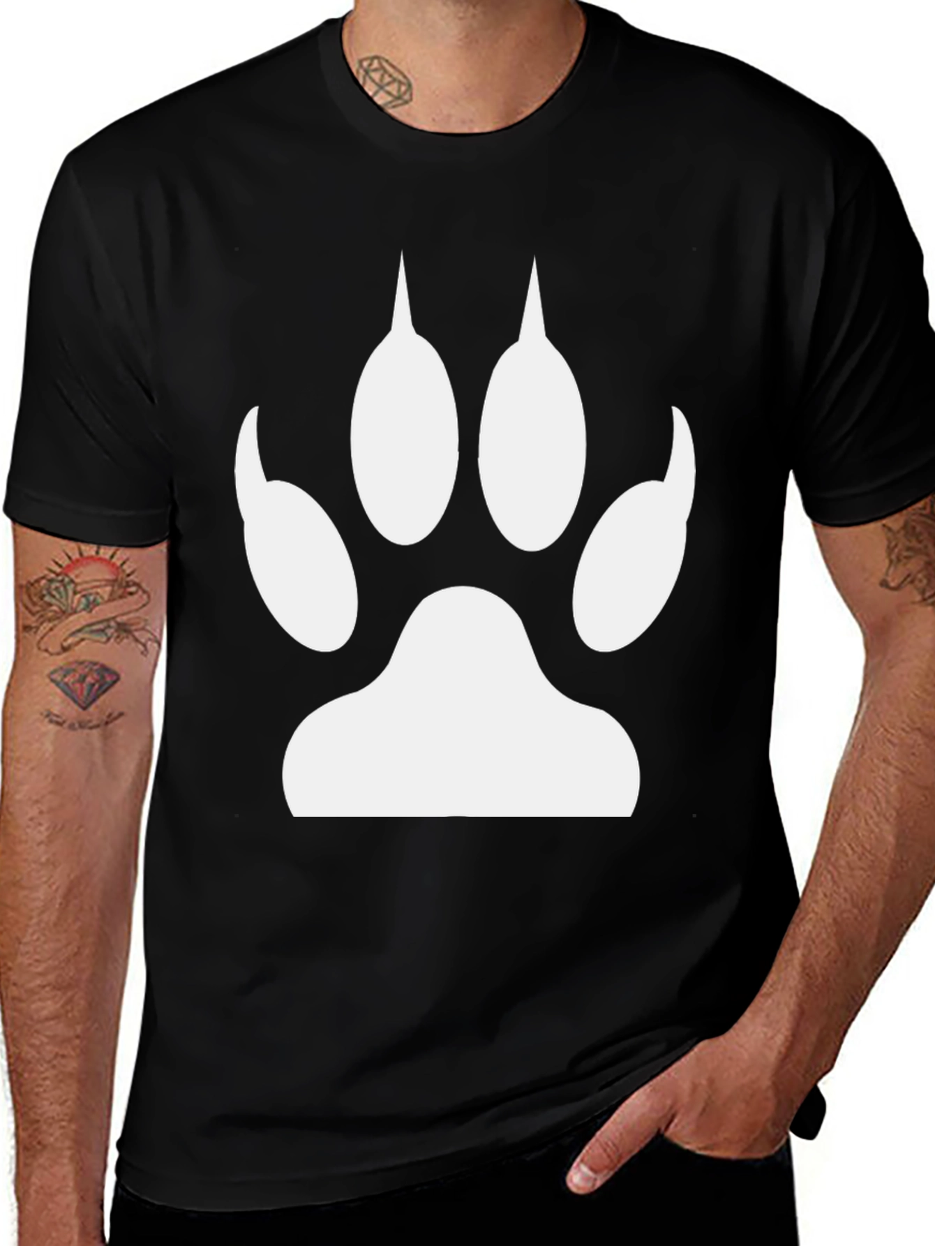 Variant 15 of Paw Print Graphic Tee - Black Cotton Casual T-Shirt