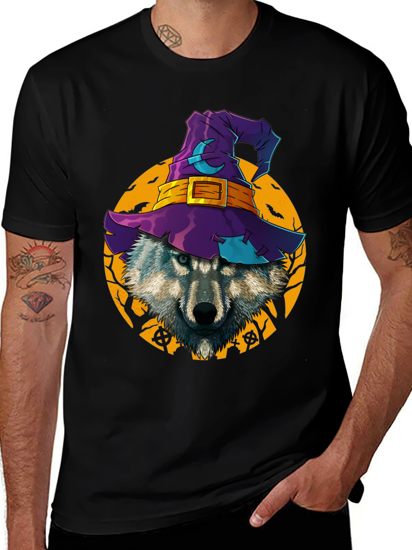 Variant 23 of Halloween Wolf Witch Hat T-Shirt