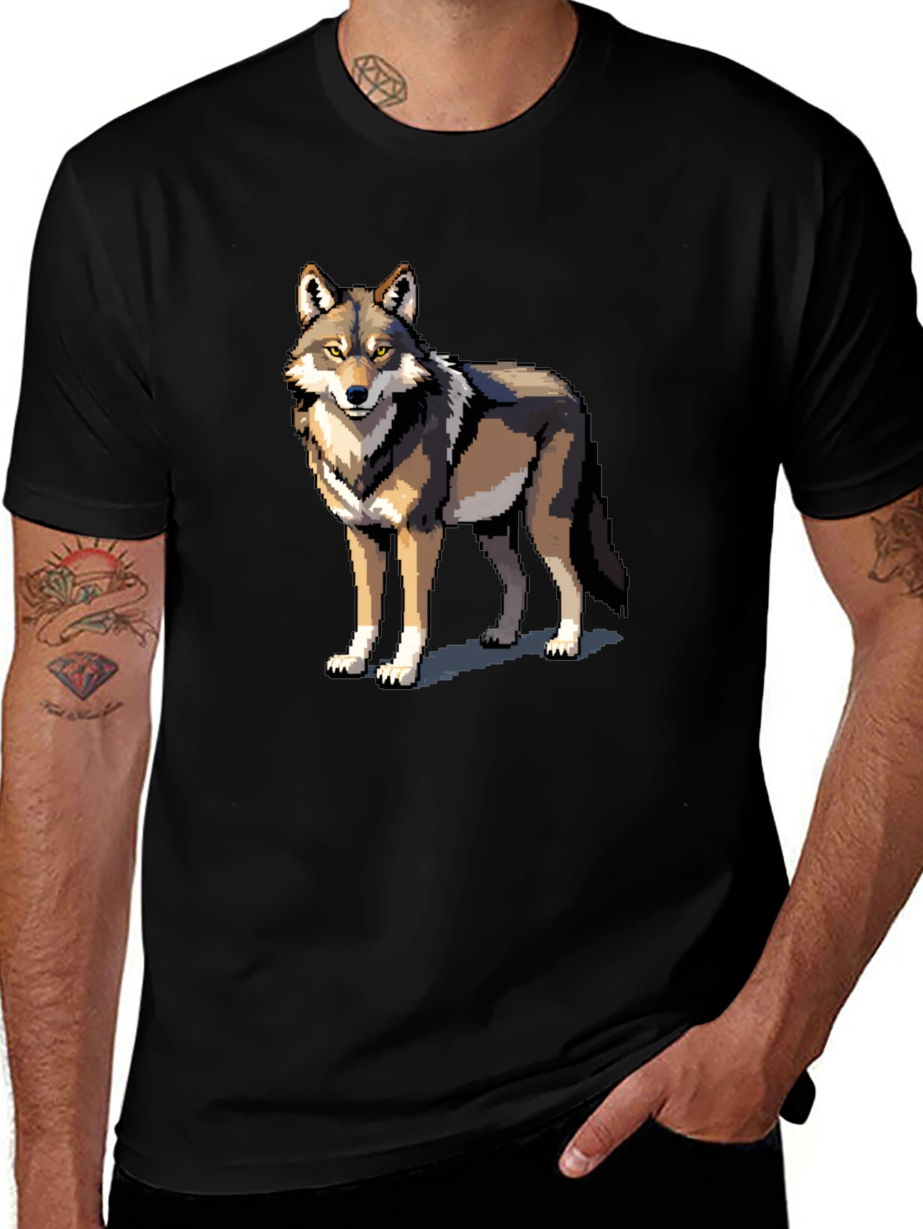 Variant 3 of Pixel Wolf Graphic Tee - Black Cotton T-Shirt