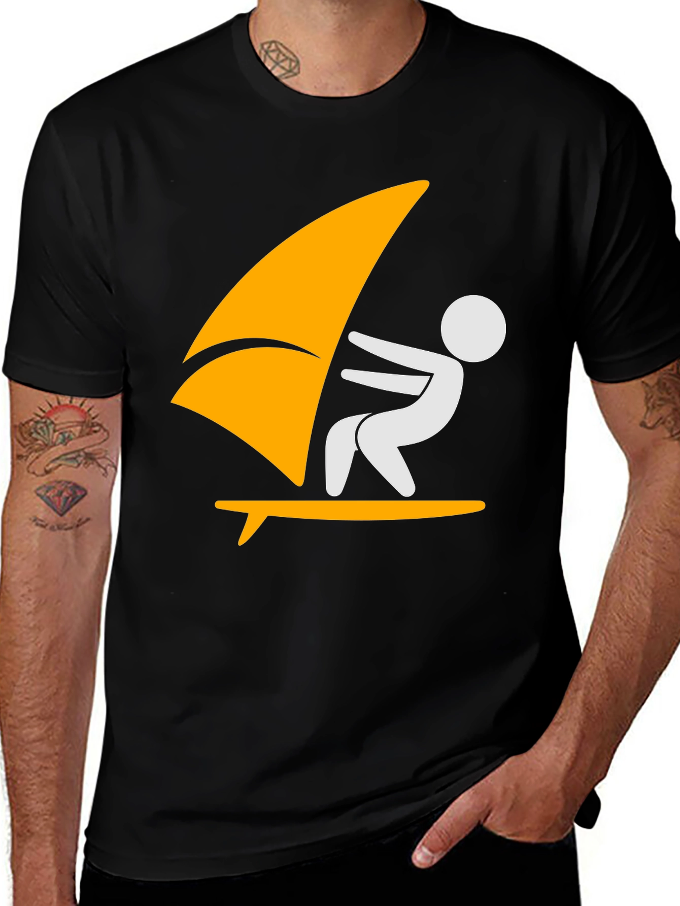 Variant 9 of Windsurfing Graphic Tee - Black Cotton T-Shirt